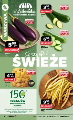 Netto gazetka - Spożywcza od 18.08.2025 | Strona: 8 | Produkty: Bakłażan, Cukinia, Fasolka szparagowa, Warzywa