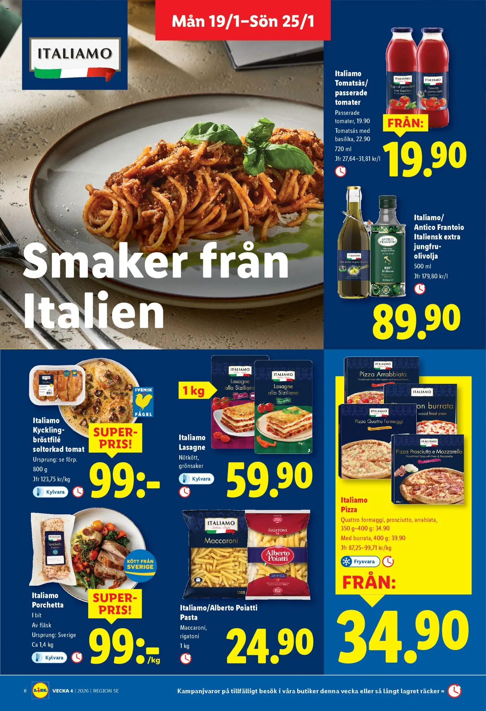 Lidl reklamblad aktuell från 19.01.2026 | Sida: 8 | Produkter: Burrata, Olivolja, Pizza, Fläsk