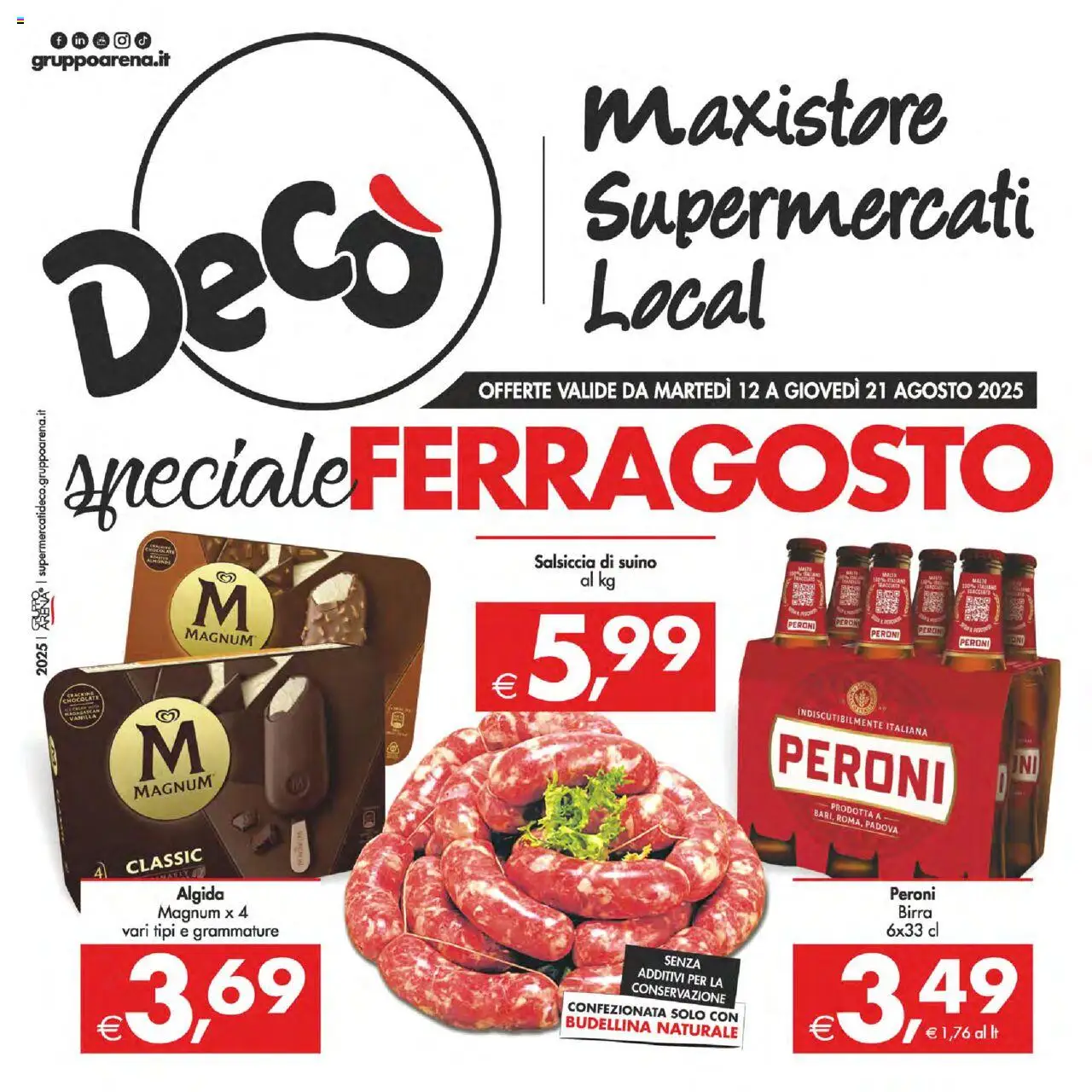 Volantino Decò del 12.08.2025 | Pagina: 1 | Prodotti: Birra, Suino, Salsiccia