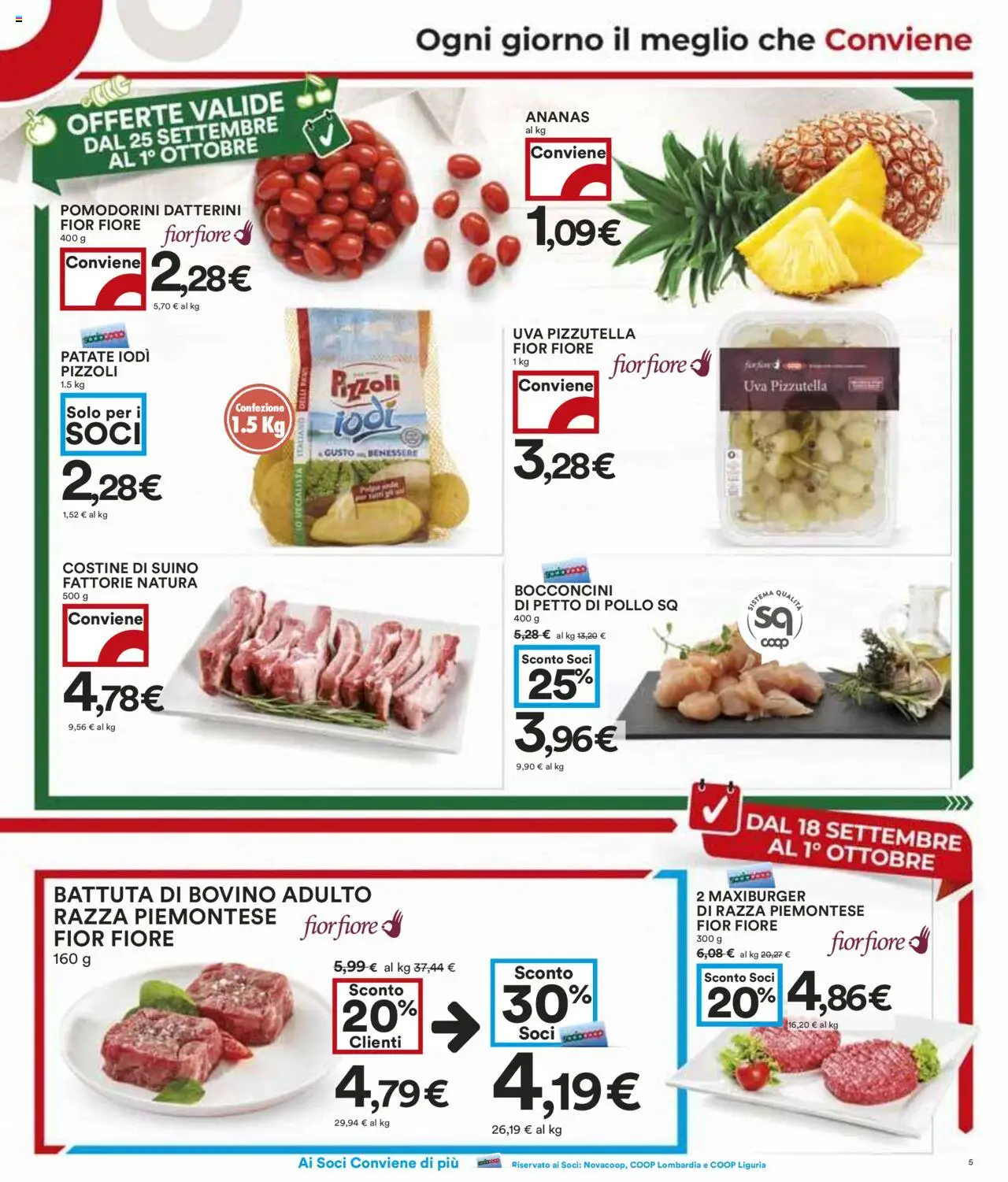 Volantino COOP del 18.09.2025 | Pagina: 5 | Prodotti: Bovino, Petto di Pollo, Suino, Uva