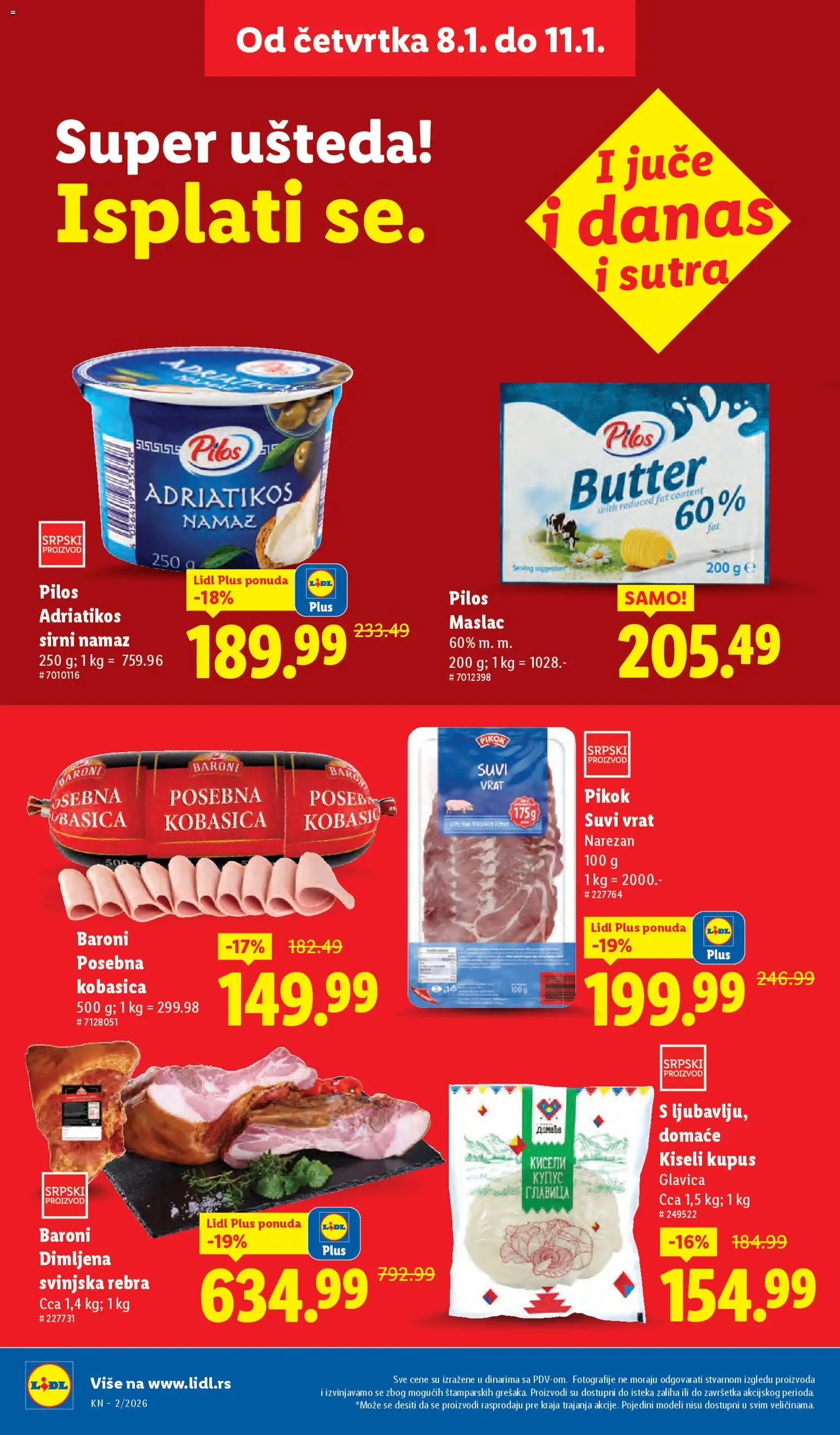 Lidl katalog - važi od 08.01.2026 | Strana: 18 | Proizvode: Maslac, Kiseli kupus, Svinjska rebra, Kobasica