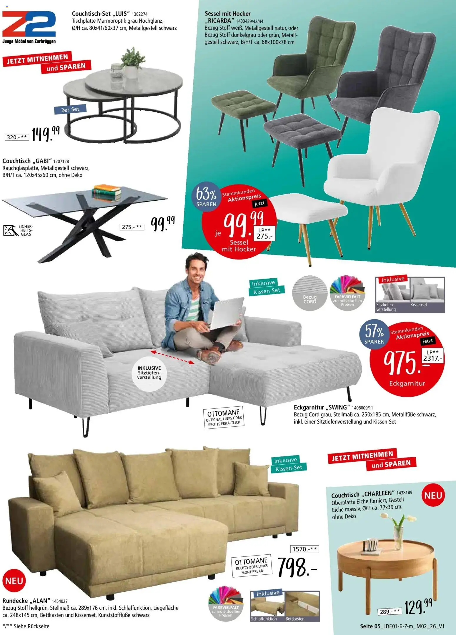 Zurbrüggen - Zurbrüggen: Unschlagbar günstig – gültig ab 09.01.2026 | Seite: 5 | Produkte: Hocker, Sessel, Couchtisch