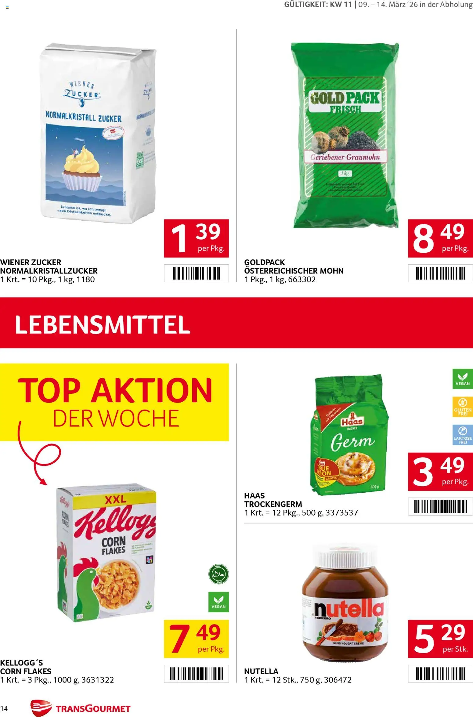 Transgourmet Flugblatt gültig ab 08.03.2026 | Seite: 14 | Produkte: Zucker, Libacomb, Creme