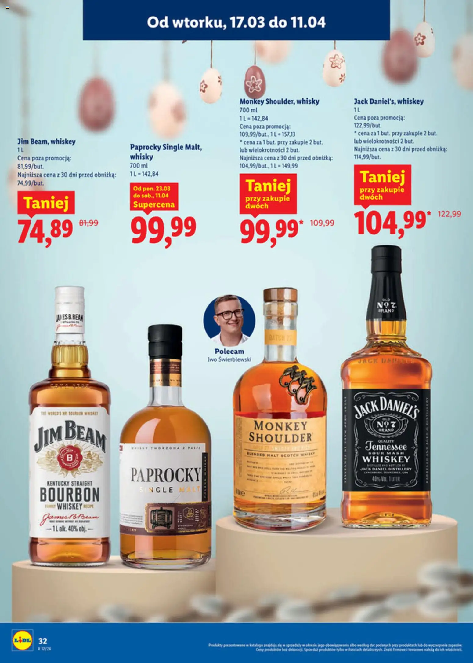 Lidl Katalog alkoholi mocnych i win od 17.03.2026 | Strona: 33 | Produkty: Bourbon, Jim Beam, Monkey shoulder, Whisky