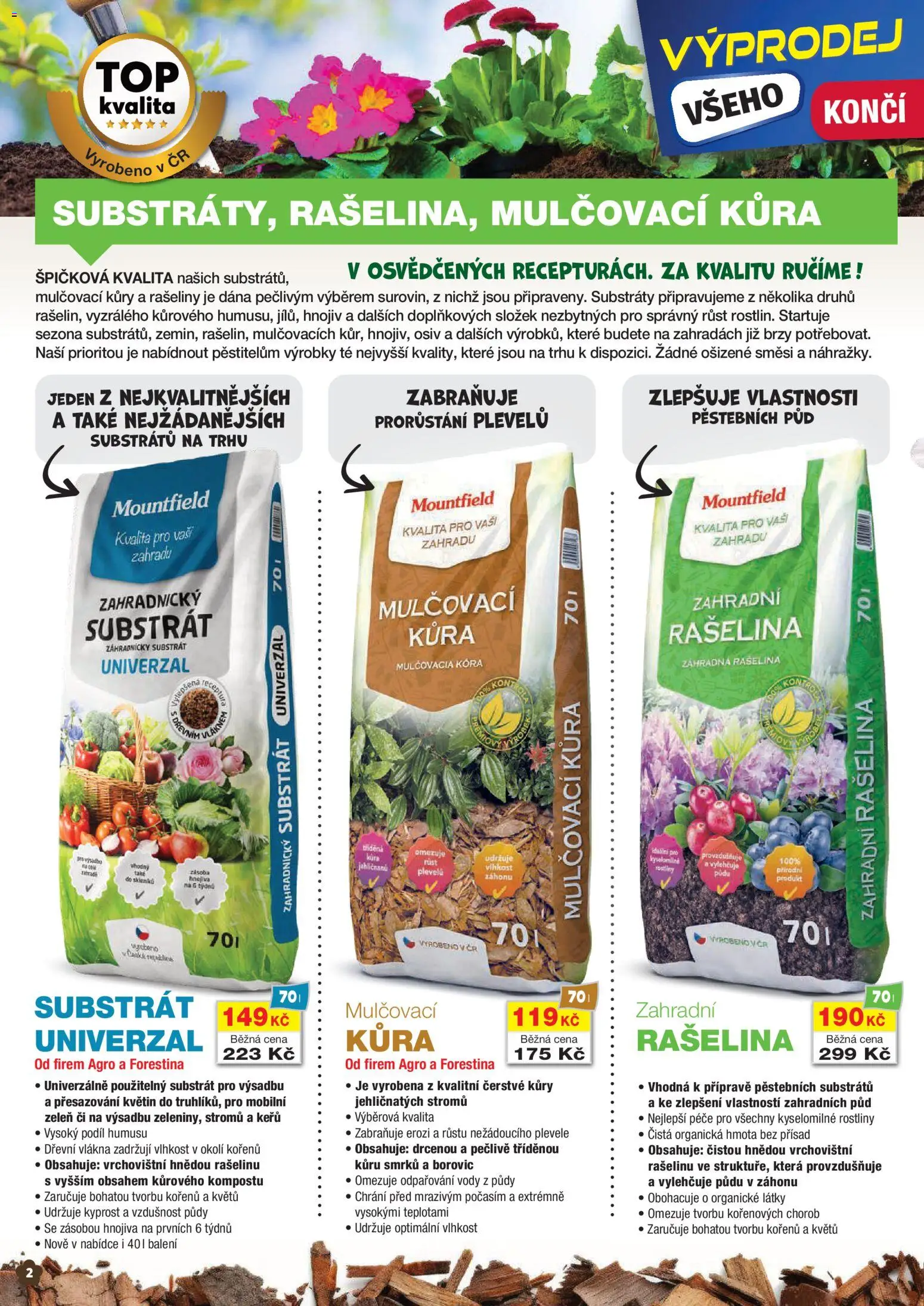 Mountfield leták od 01.03.2026 | Strana: 2 | Produkty: Mulčovací kůra, Substrát, Rostliny, Zahradnický substrát