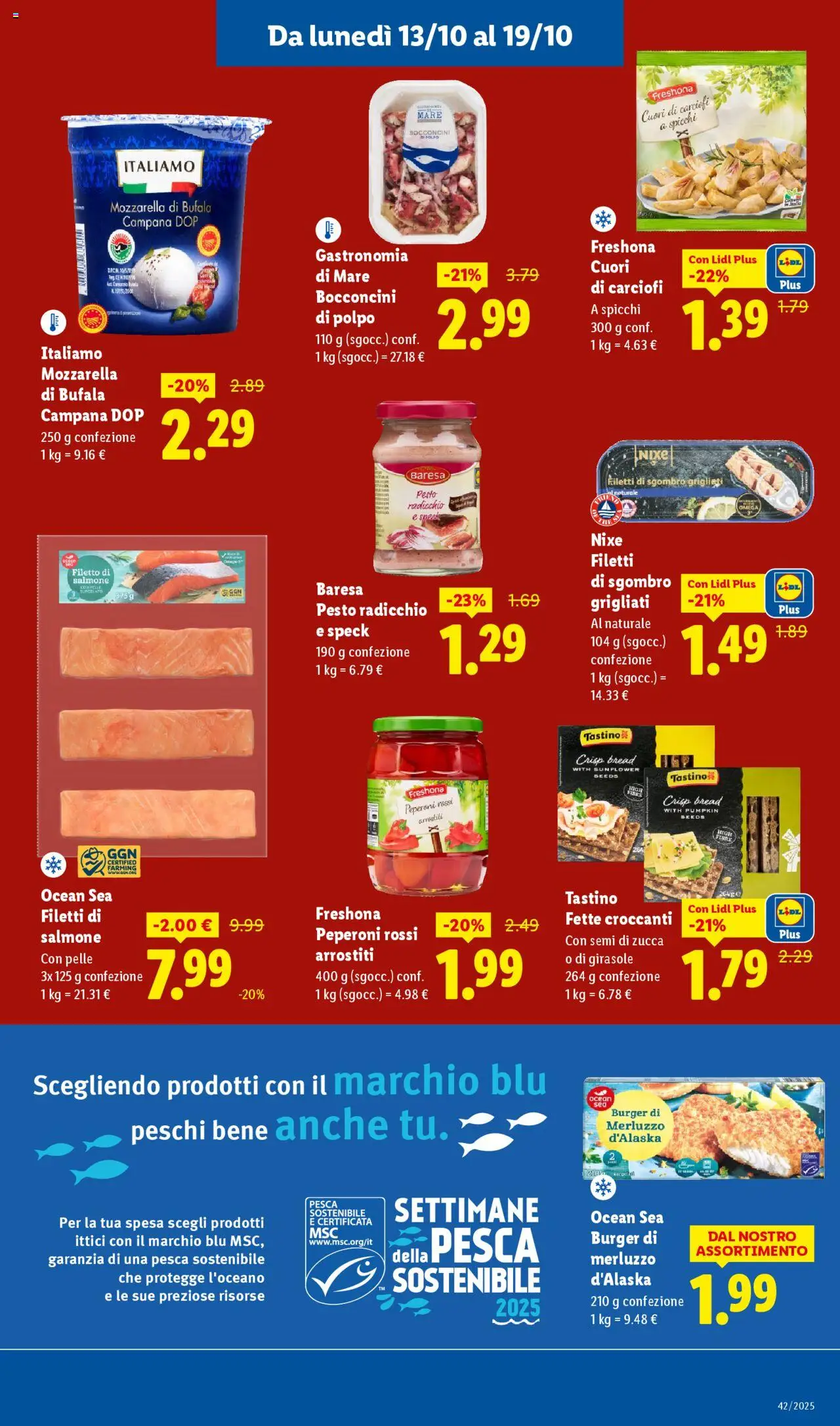 Volantino Lidl del 13.10.2025 | Pagina: 15 | Prodotti: Merluzzo, Mozzarella, Carciofi, Semi di zucca
