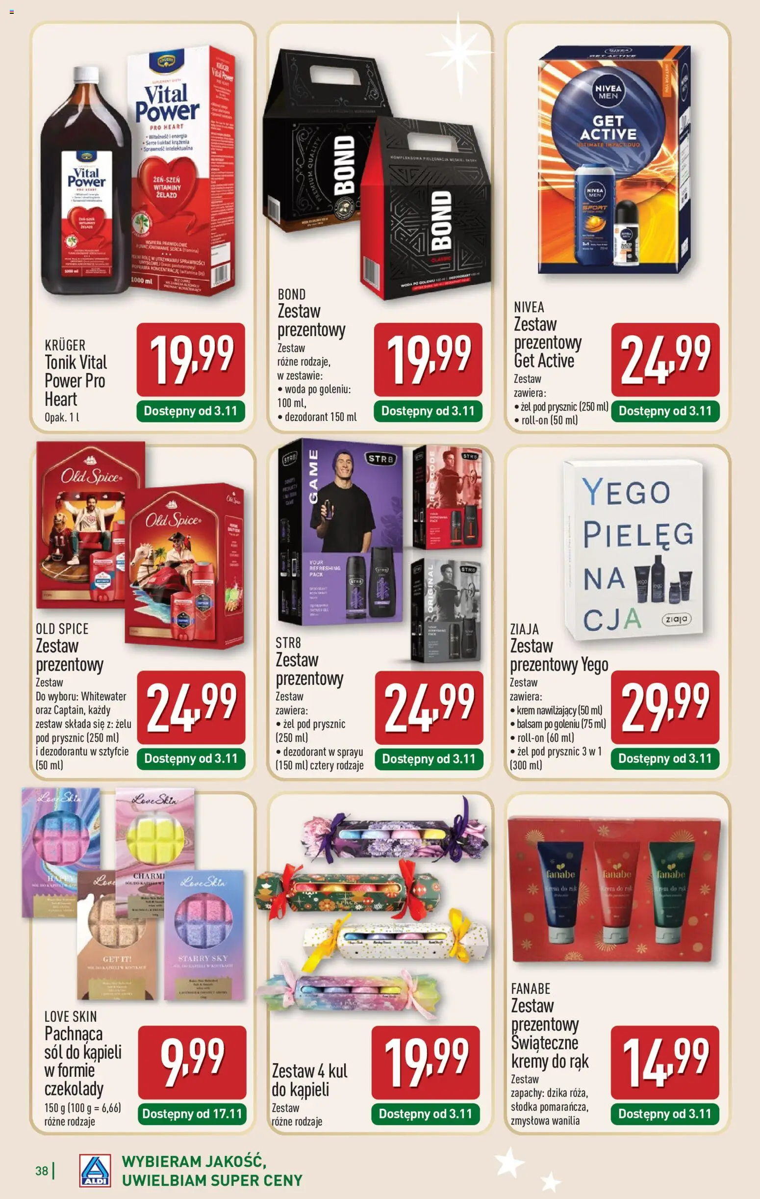 Aldi Gazetka - Katalog prezentowy od 03.11.2025 | Strona: 38 | Produkty: Czekolady, Prysznic, Żel pod prysznic, Sól
