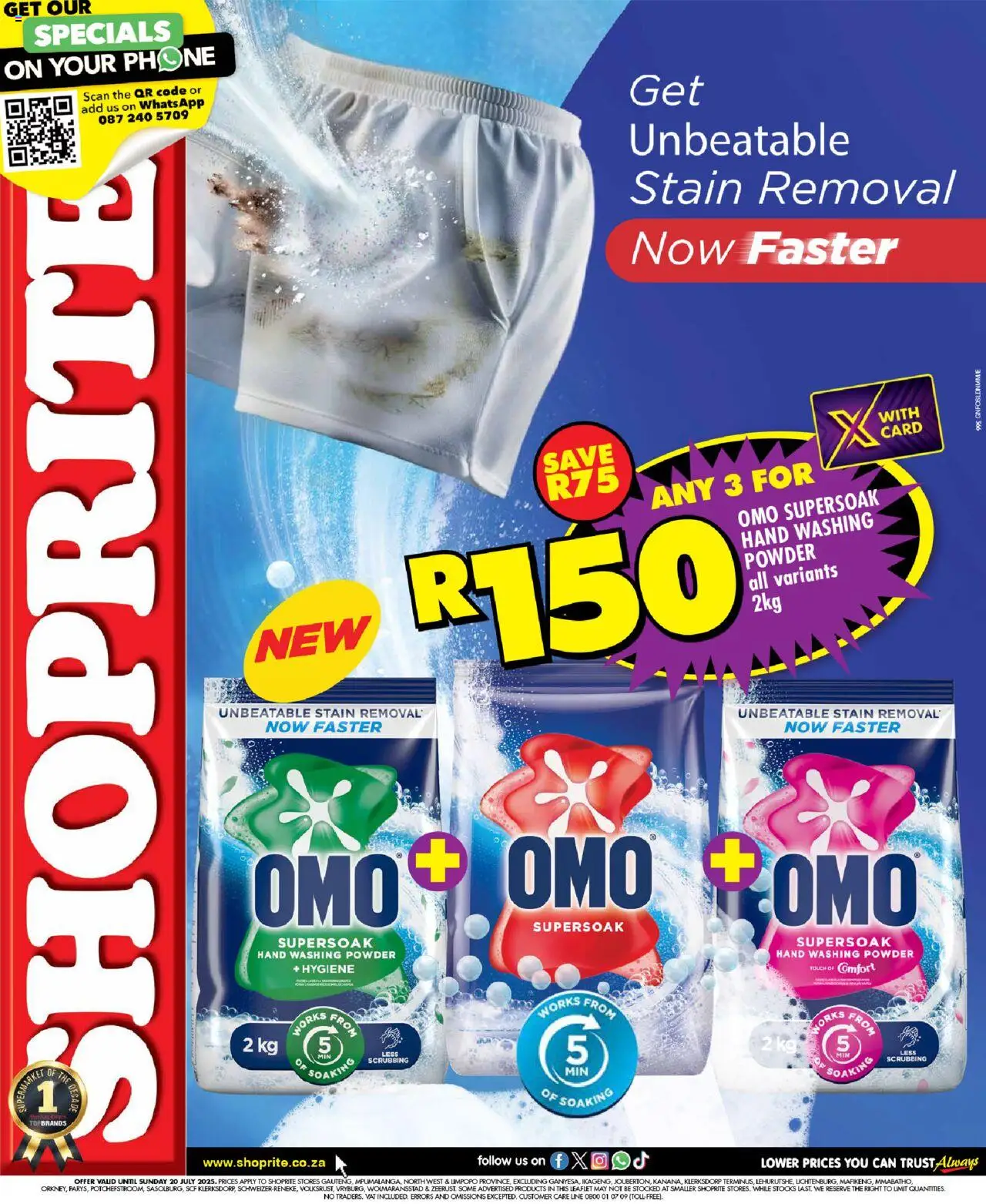 Shoprite Gauteng - Omo Savings │ valid from 08.07.2025 | Page: 1 | Products: Phone, Powder, Washing powder