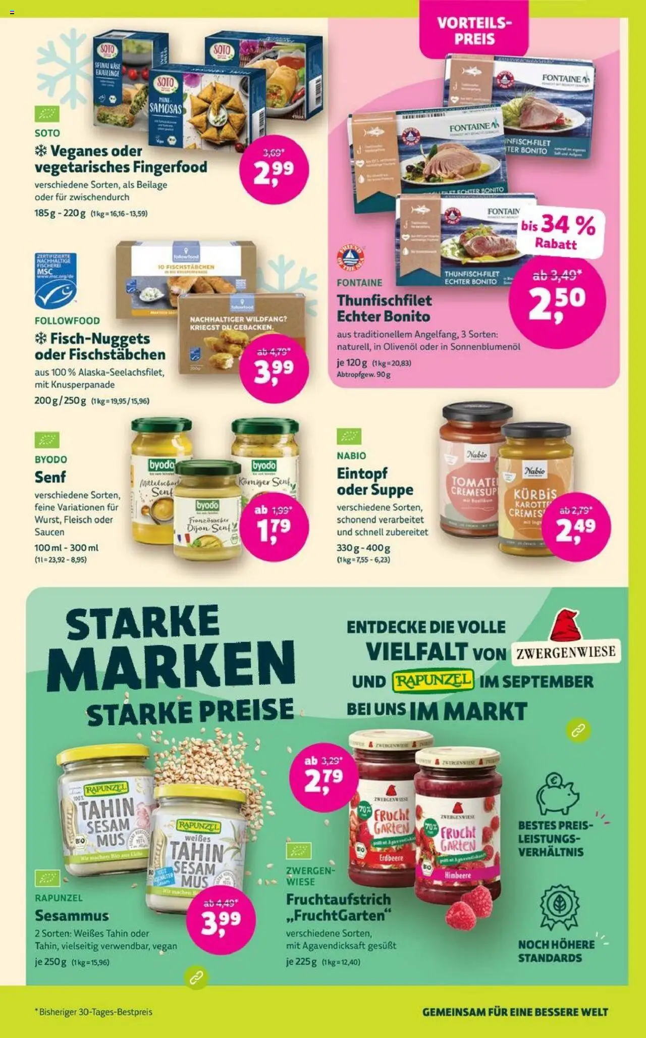 Denns BioMarkt Angebote – gültig ab 10.09.2025 | Seite: 7 | Produkte: Thunfisch, Fischstabchen, Karotte, Fleisch