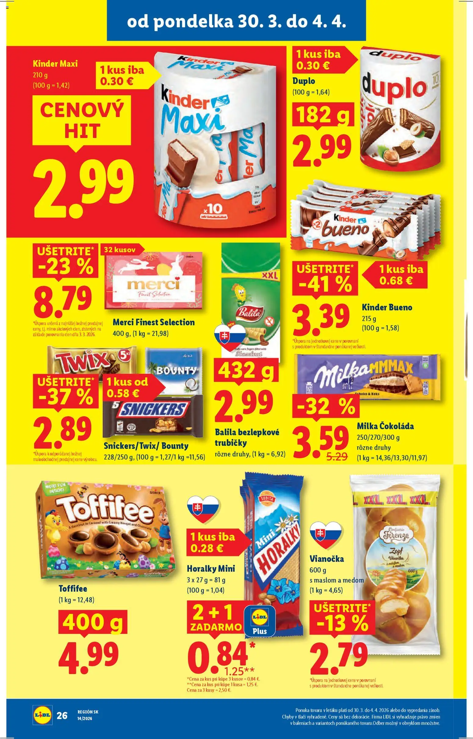 Nové Lidl akcie – leták je platný od 30.03.2026 | Strana: 30 | Produkty: Vianočka, Merci, Toffifee, Horálky