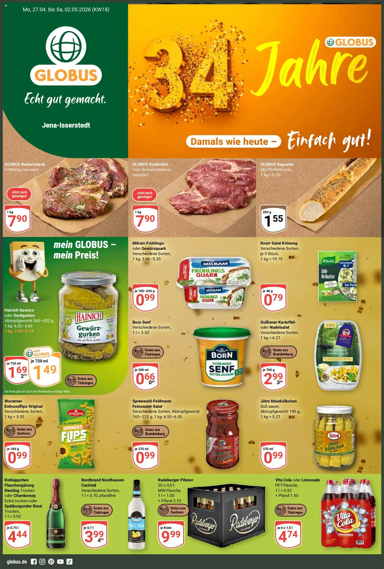 Globus Prospekt 	 – gültig ab 27.04.2026 | Seite: 1 | Produkte: Quark, Cola, Gurken, Radeberger pilsner