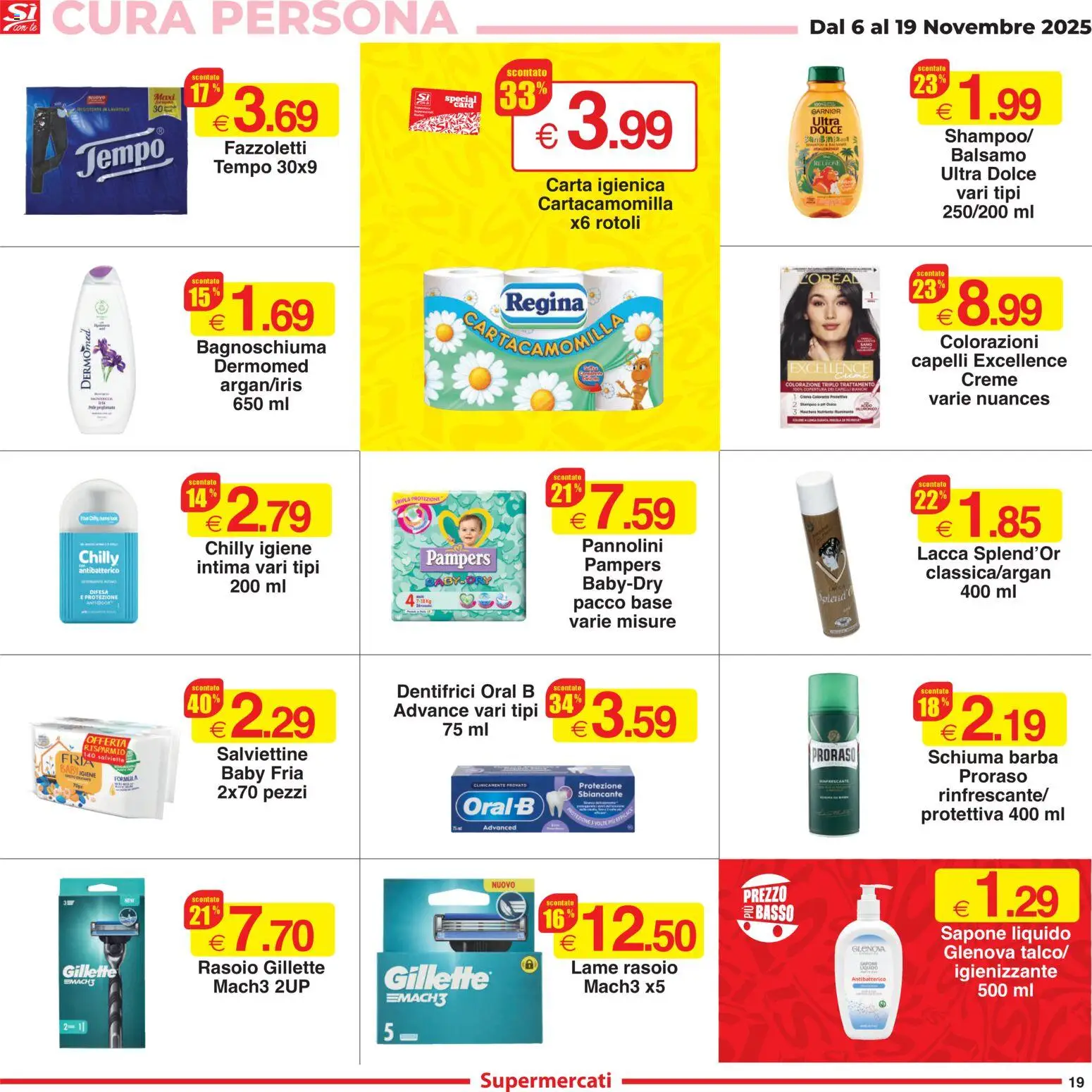 Volantino Sì con Te del 06.11.2025 | Pagina: 19 | Prodotti: Balsamo, Pannolini, Sapone, Fazzoletti