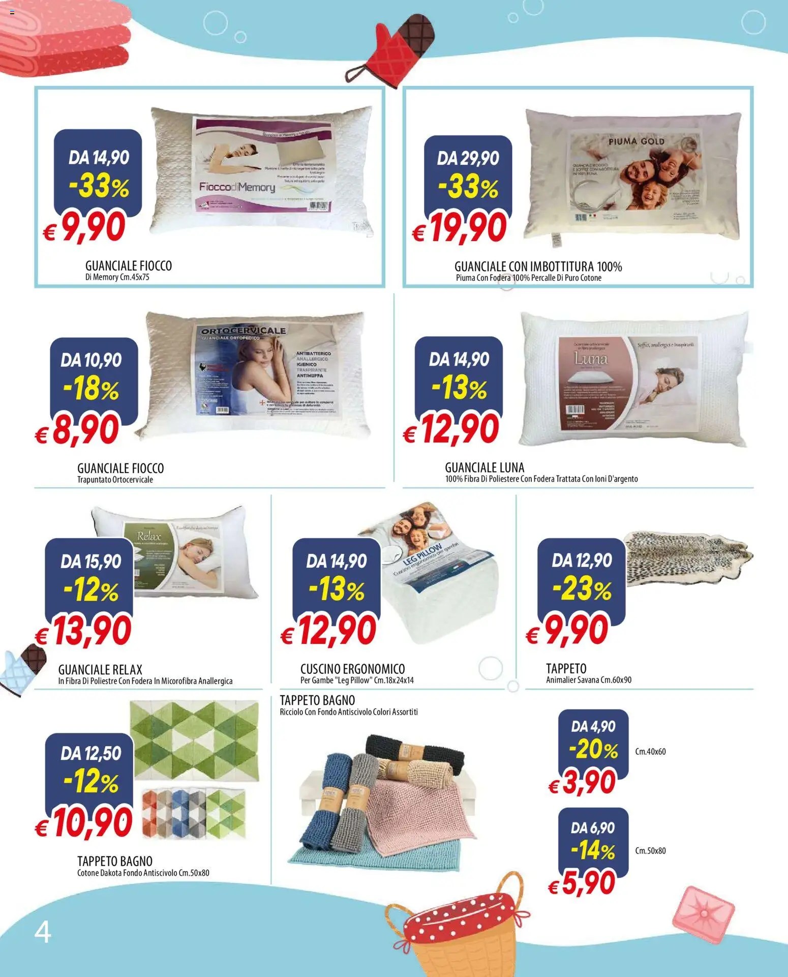 Volantino Galassia del 29.12.2025 | Pagina: 4 | Prodotti: Cuscino, Bagno, Tappeto, Guanciale