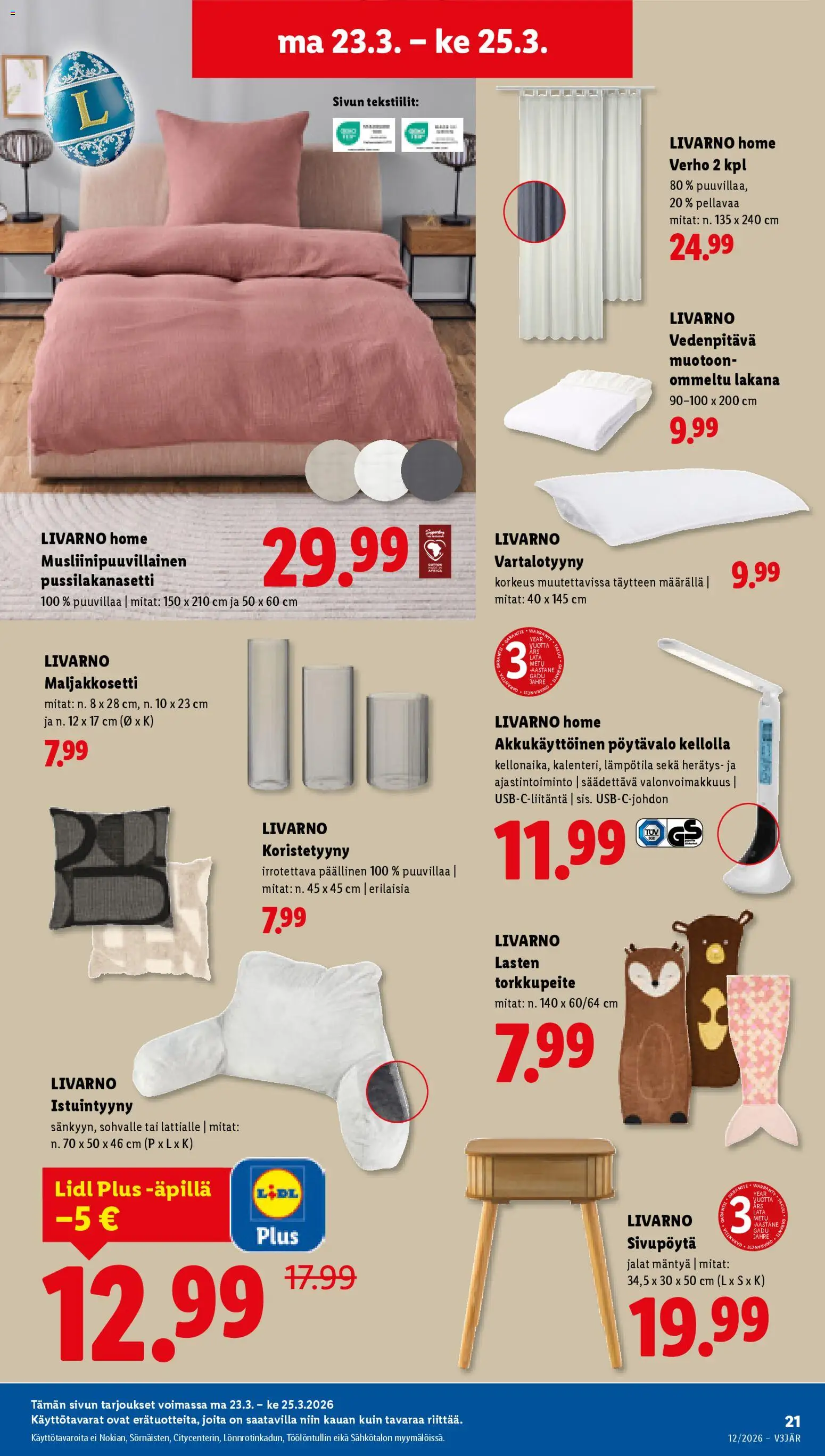 Lidl tarjoukset - Helsinki – voimassa 19.03.2026 alkaen | Sivu: 27 | Tuotteet: Pussilakanasetti, Istuintyyny, Verho, Koristetyyny