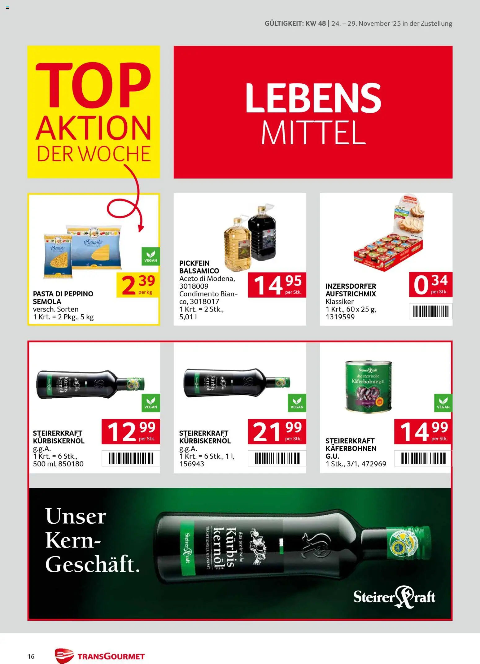 Transgourmet Zustellaktion gültig ab 24.11.2025 | Seite: 16 | Produkte: Pasta, Kürbis