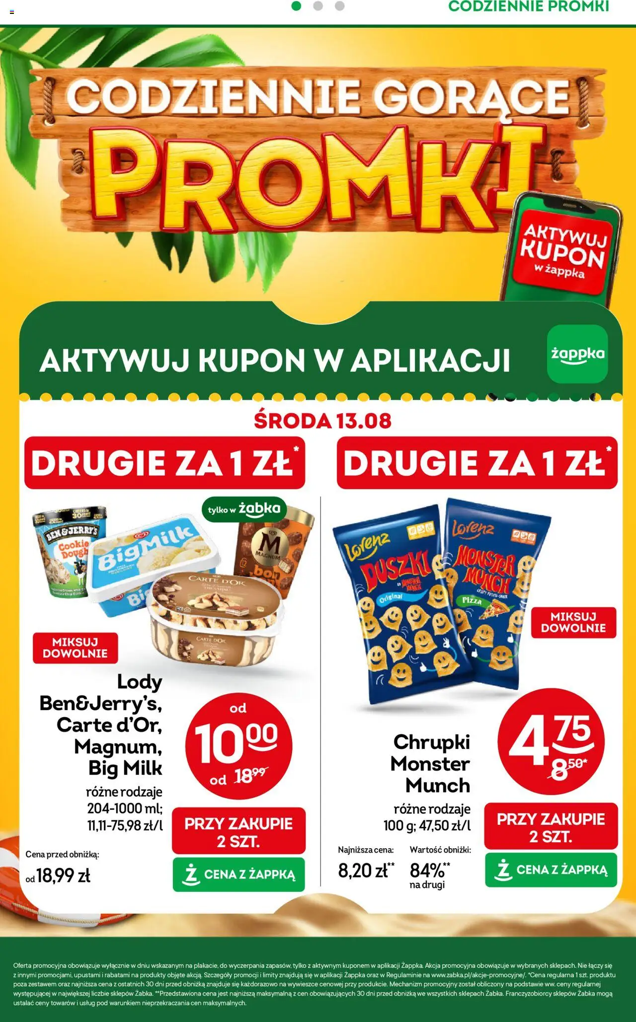 Żabka Gazetka od 13.08.2025 | Strona: 2 | Produkty: Chrupki, Big Milk, Pizza, Lody