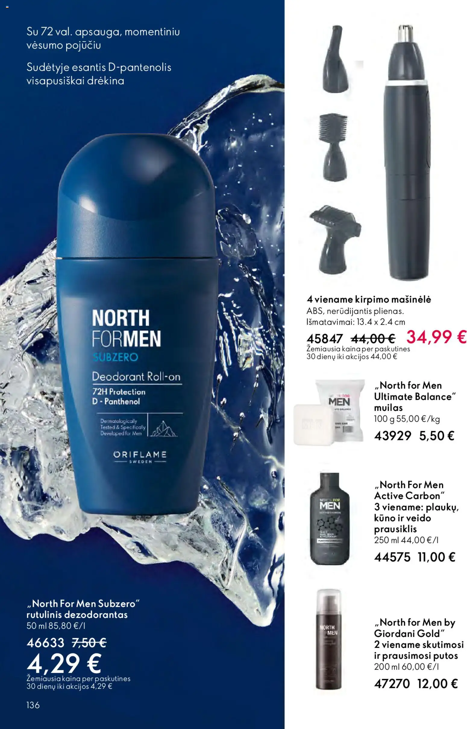 Oriflame akcijos nuo 01.04.2026 | Puslapis: 136 | Prekių: Rutulinis dezodorantas, Muilas, Dezodorantas, Prausiklis