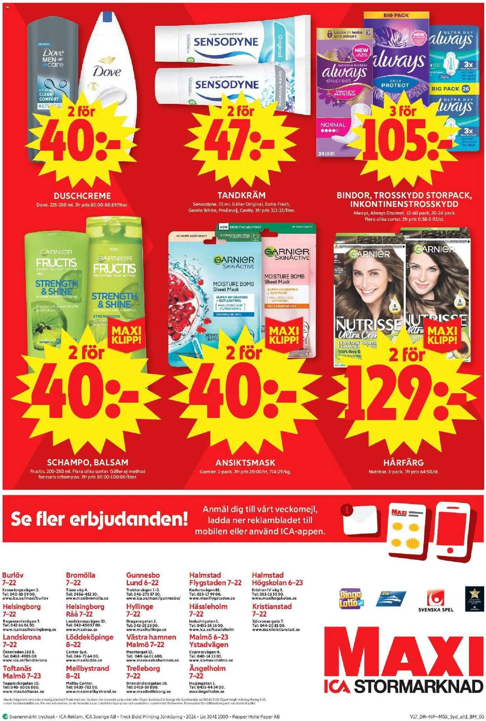 ICA Maxi reklamblad aktuell från 20.04.2026 | Sida: 16 | Produkter: Trosskydd, Tandkräm, Papper, Ansiktsmask