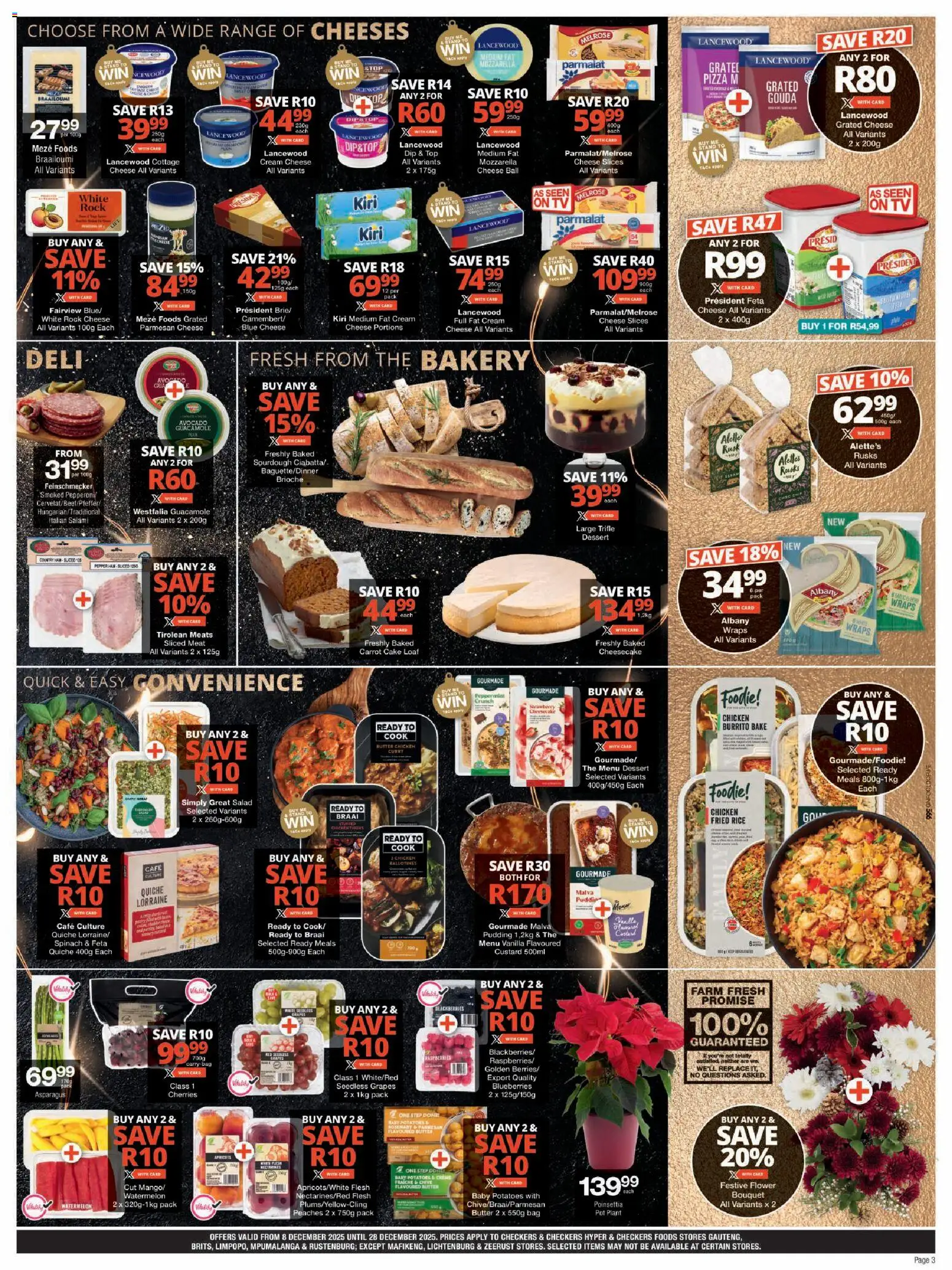 New Checkers catalogue – valid from 08.12.2025 | Page: 3 | Products: Cake, Custard, Salad, Potatoes