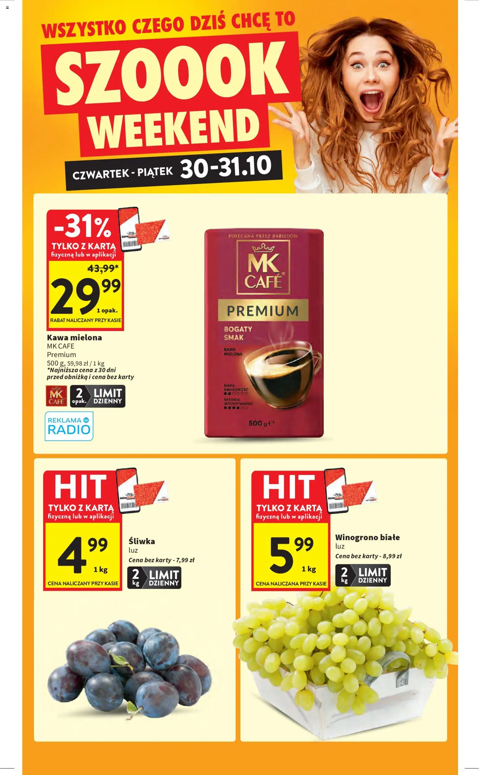 Intermarche Gazetka od 30.10.2025 | Strona: 4 | Produkty: Karta, Winogrono, Radio, Kawa