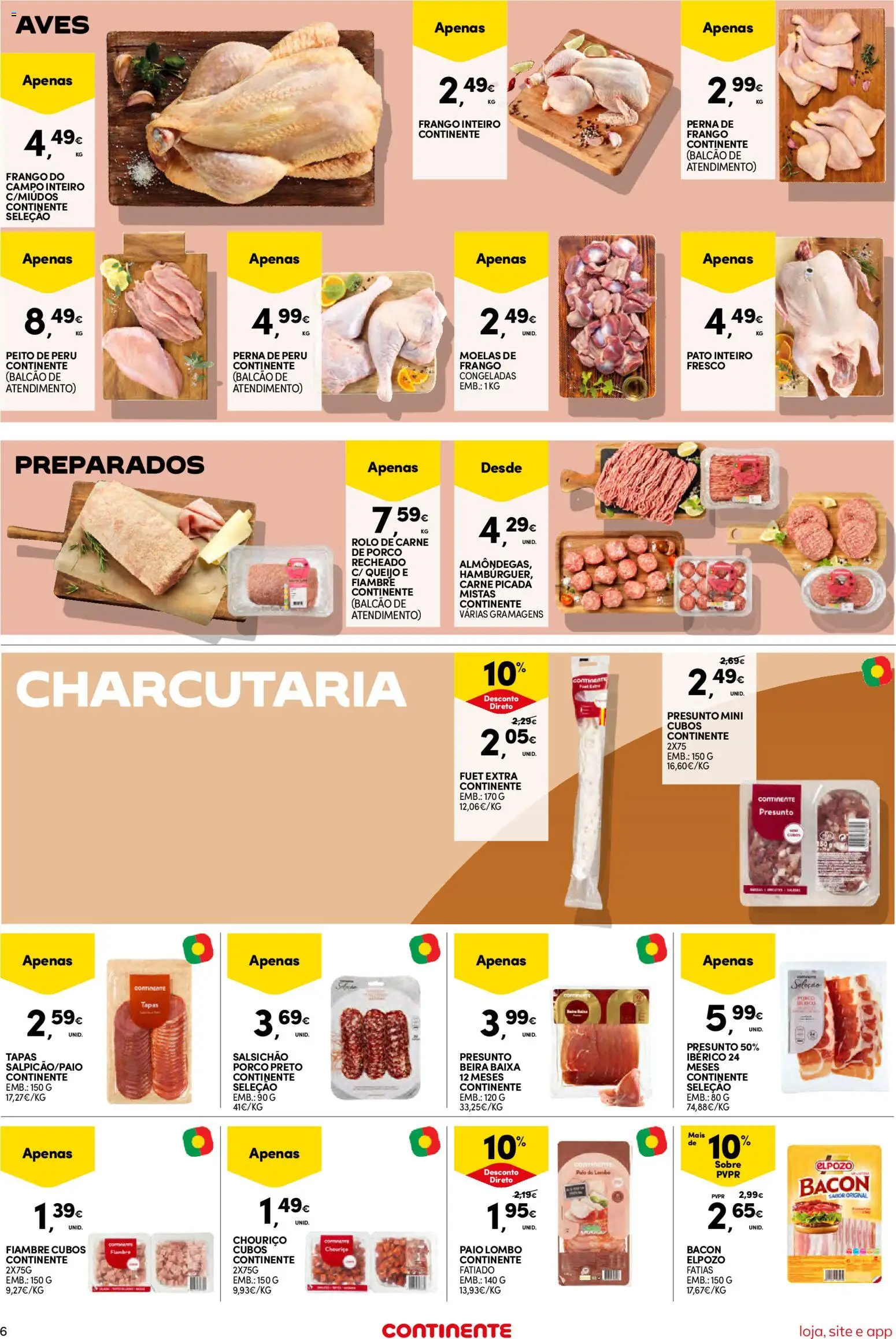 Continente Semanal Continente Bom Dia │ válido de 13.01.2026 | Página: 6 | Produtos: Bacon, Peru, Presunto, Carne