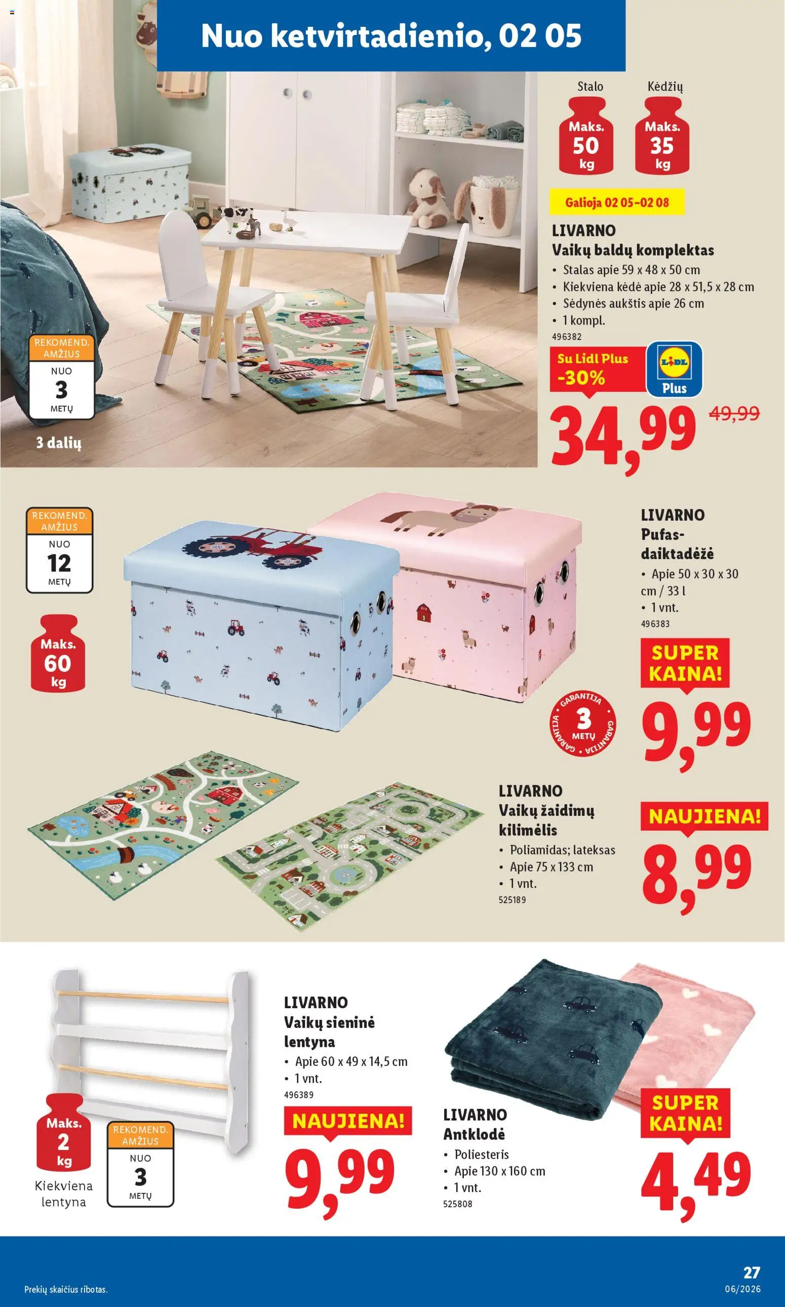 LIDL akcijos nuo 02.02.2026 | Puslapis: 27 | Prekių: Kilimėlis, Lentyna, Stalas, Kėdė