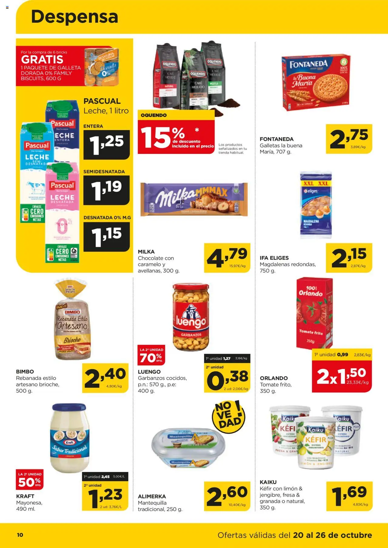 Alimerka folleto Castilla y León │ válido desde el 20.10.2025 | Página: 10 | Productos: Leche desnatada, Café, Chocolate, Συσκευή ροής