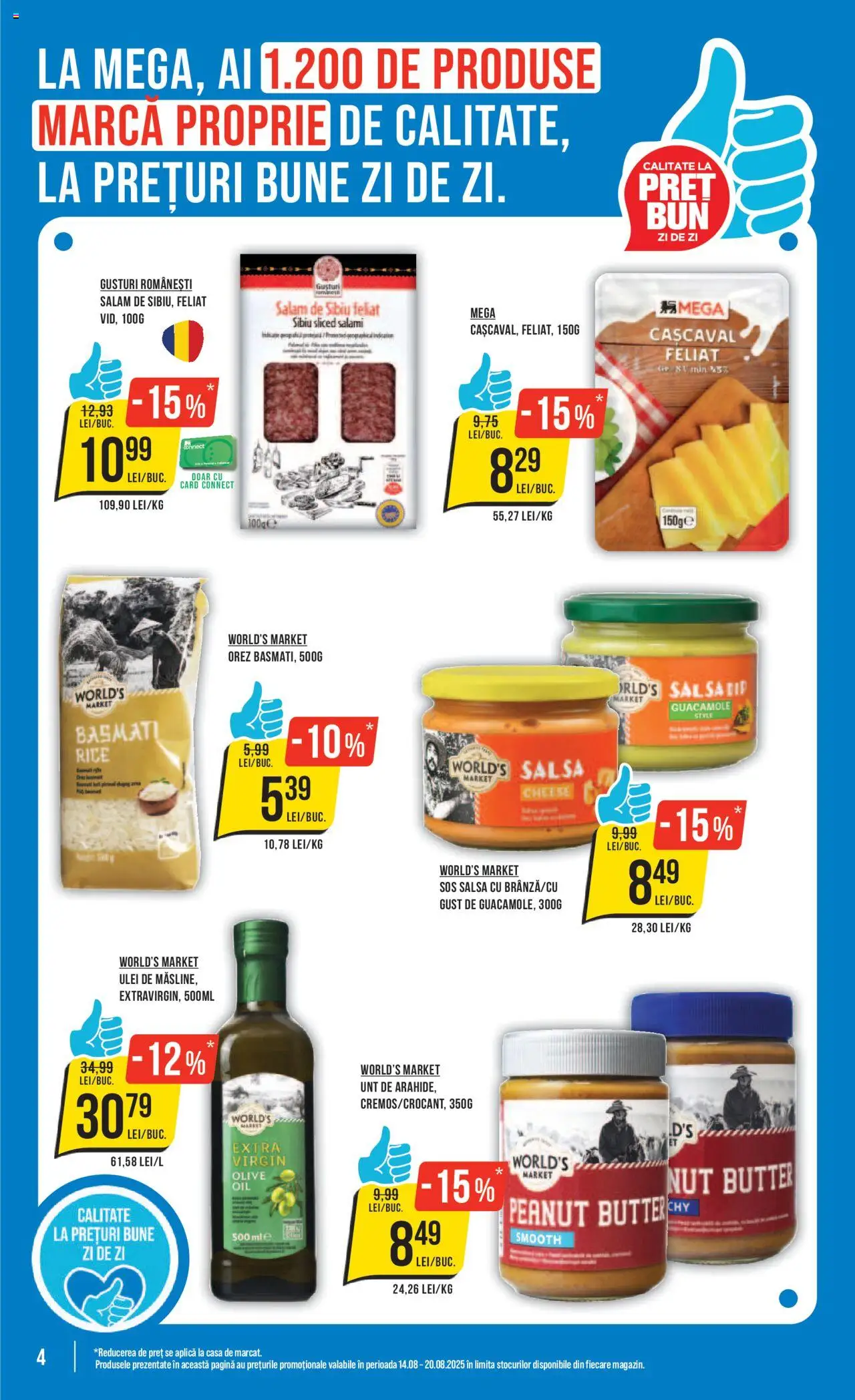 Catalog Mega Image – valabil de la 14.08.2025 | Pagină: 4 | Produse: Cașcaval, Ulei, Salam, Sos