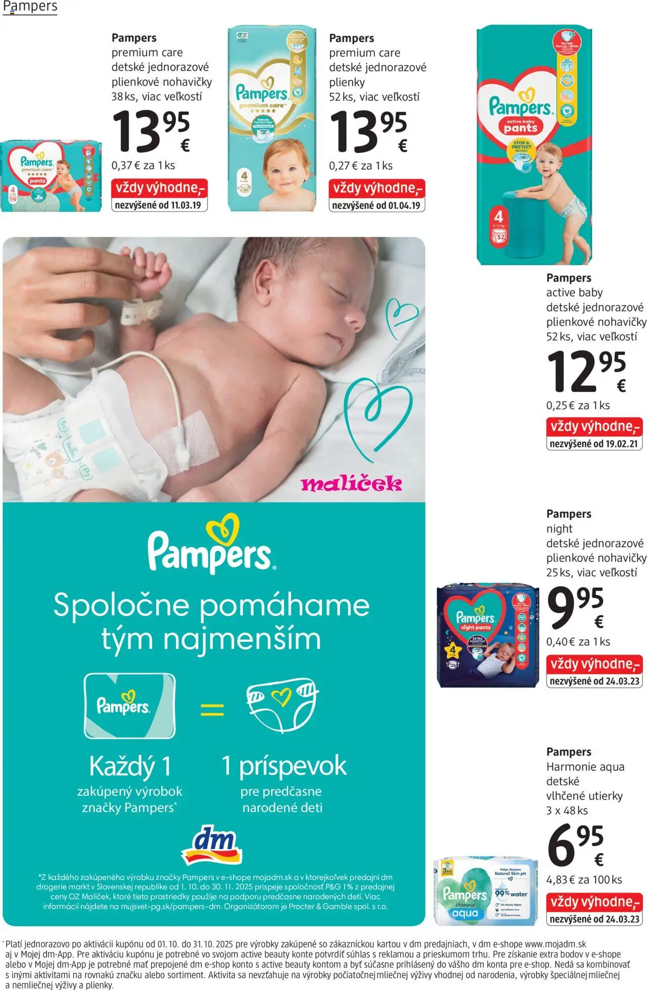 Nové dm drogerie akcie – leták je platný od 01.10.2025 | Strana: 22 | Produkty: Pampers Premium Care, Nohavičky, Plienky, Pampers