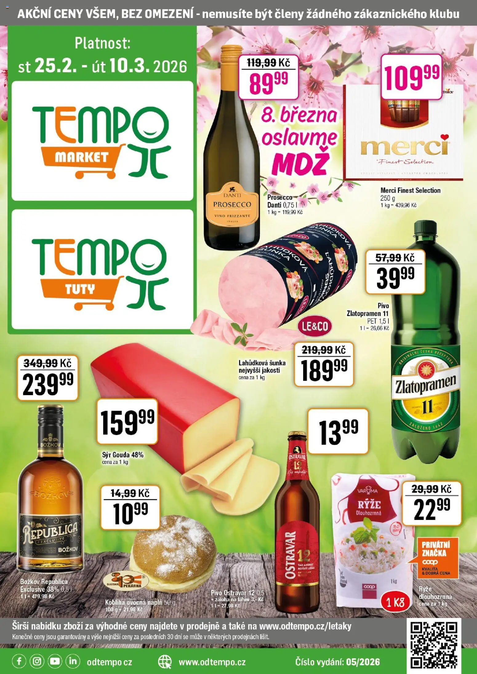 Tempo leták od 25.02.2026 | Strana: 1 | Produkty: Sýr Gouda, Republica, Pivo Ostravar, Zlatopramen 11