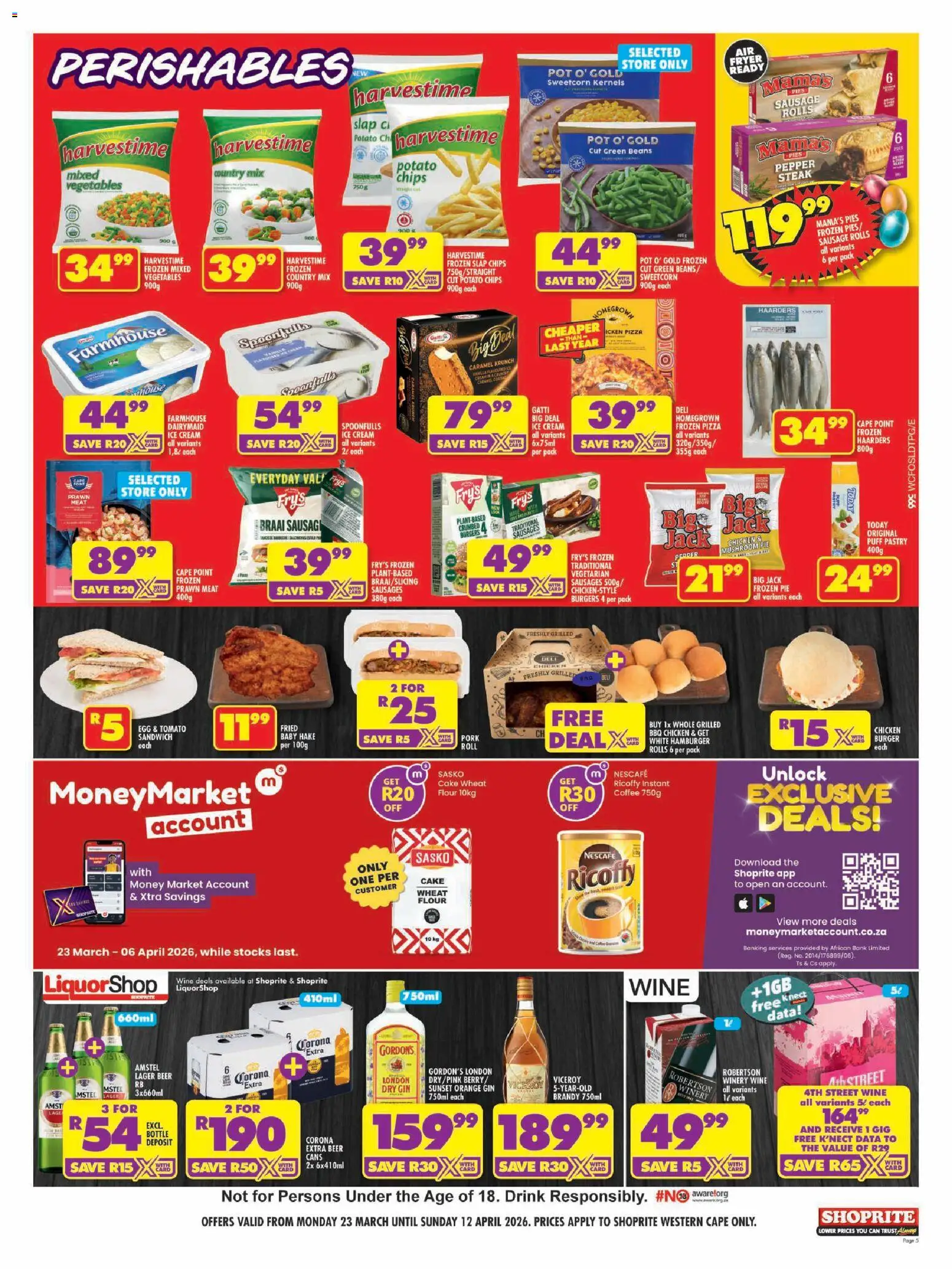 New Shoprite catalogue – valid from 23.03.2026 | Page: 5 | Products: Steak, Brandy, Burgers, Sausage