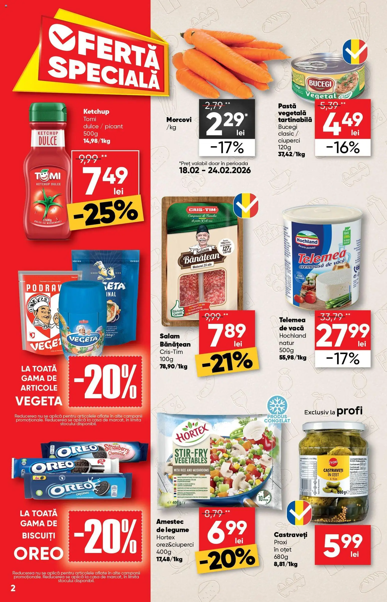 Noul catalog Profi – valabil de la 18.02.2026 | Pagină: 2 | Produse: Ciuperci, Oțet, Salam, Biscuiți