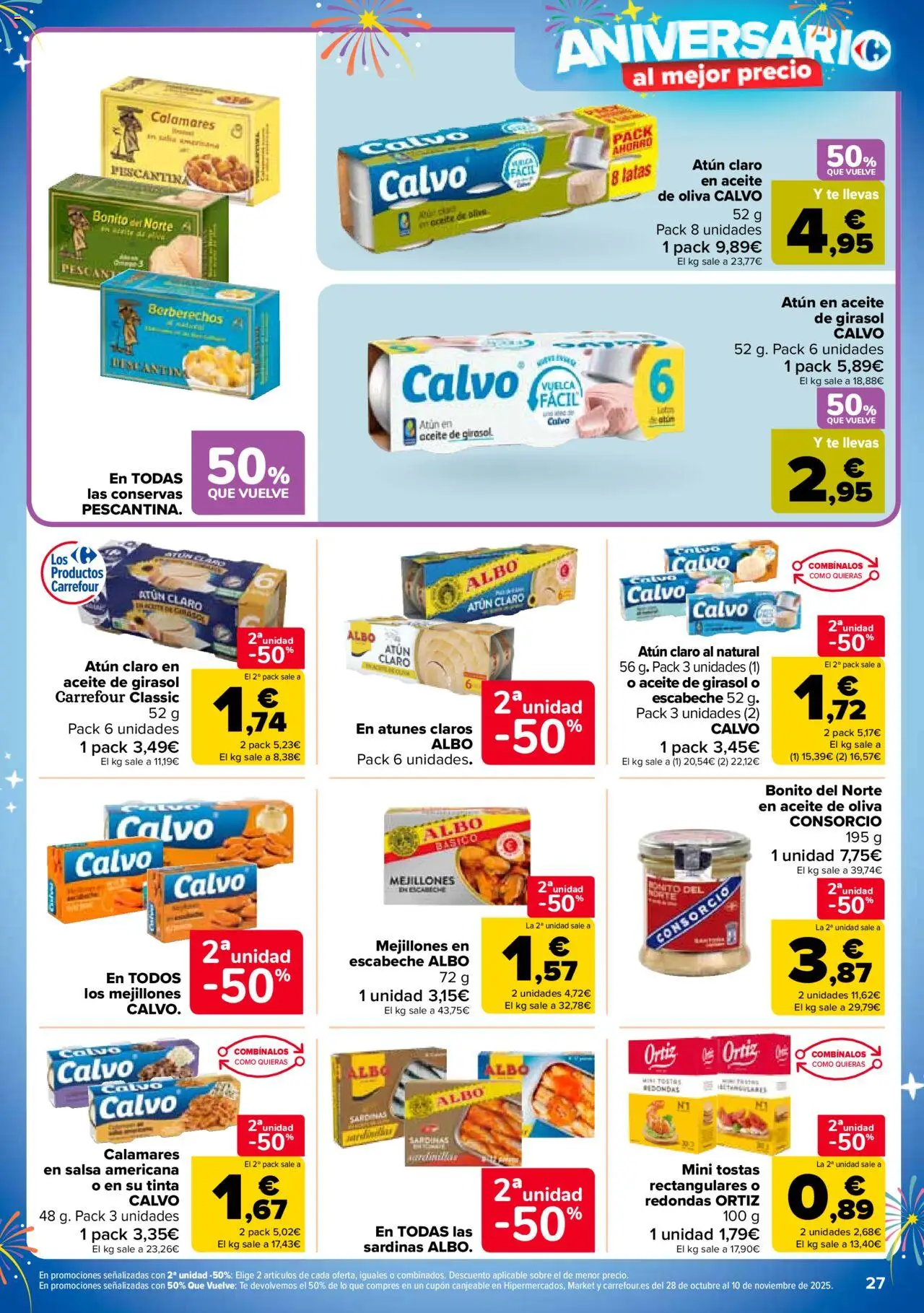 Carrefour folleto │ válido desde el 14.10.2025 | Página: 27 | Productos: Calamares, Berberechos, Aceite de oliva, Aceite de girasol