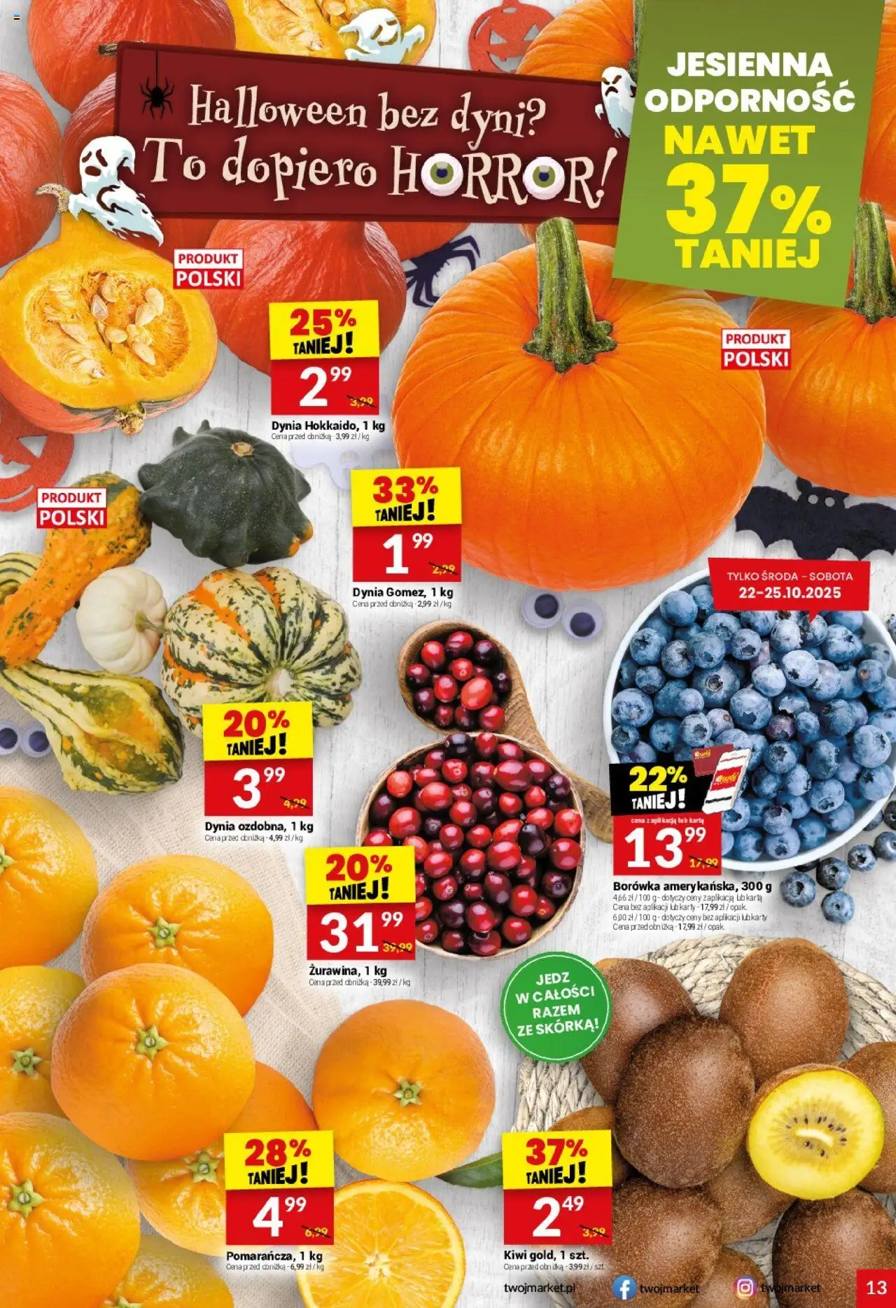 Twój Market Gazetka od 22.10.2025 | Strona: 13 | Produkty: Karta, Dynia, Kiwi