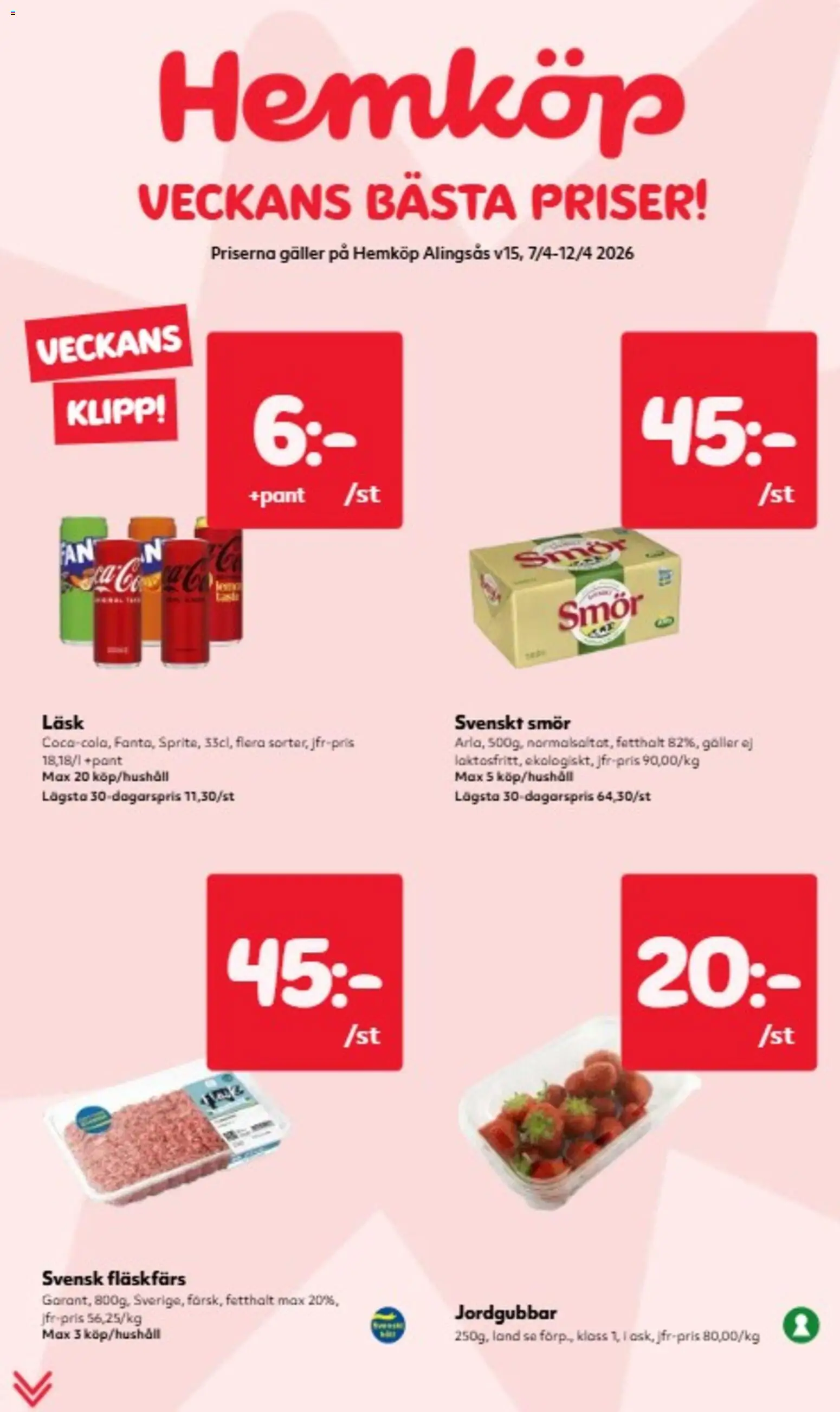 Hemköp reklamblad aktuell från 06.04.2026 | Sida: 1 | Produkter: Galler, Smör, Jordgubbar