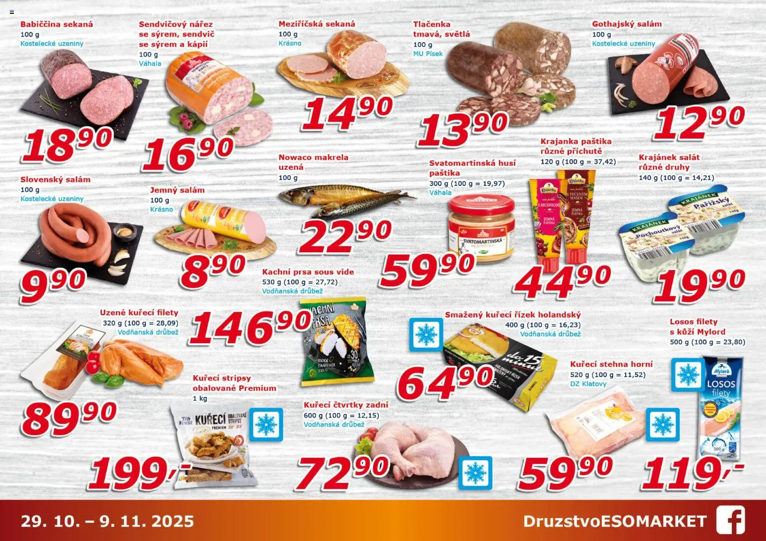 Eso market leták od 29.10.2025 | Strana: 3 | Produkty: Sous vide, Salát, Gothajský salám, Kuřecí stripsy