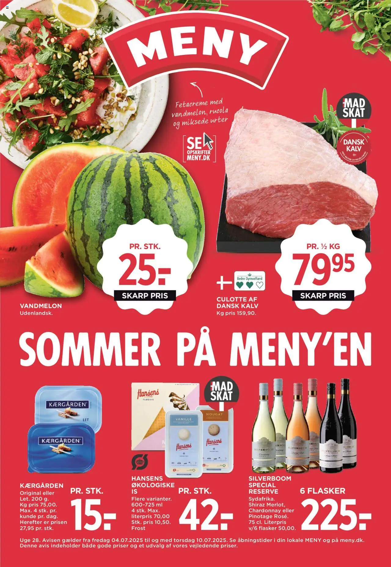 Meny Tilbudsavis gyldig fra 04.07.2025 | Side: 1 | Produkter: Flødeis, Vandmelon, Is, Nougat