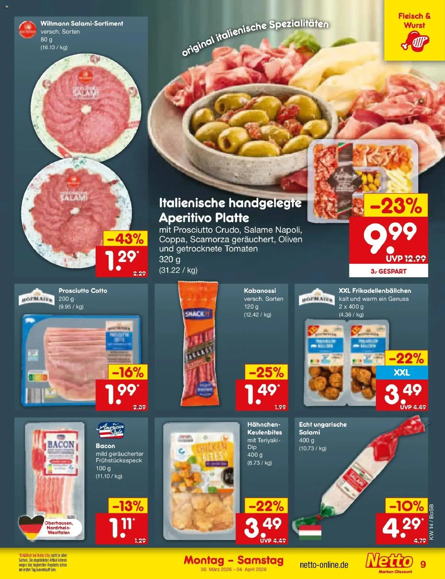 Netto Marken-Discount Prospekt Stadtlohn	 – gültig ab 29.03.2026 | Seite: 9 | Produkte: Hahnchen, Tomaten, Wurst, Salami