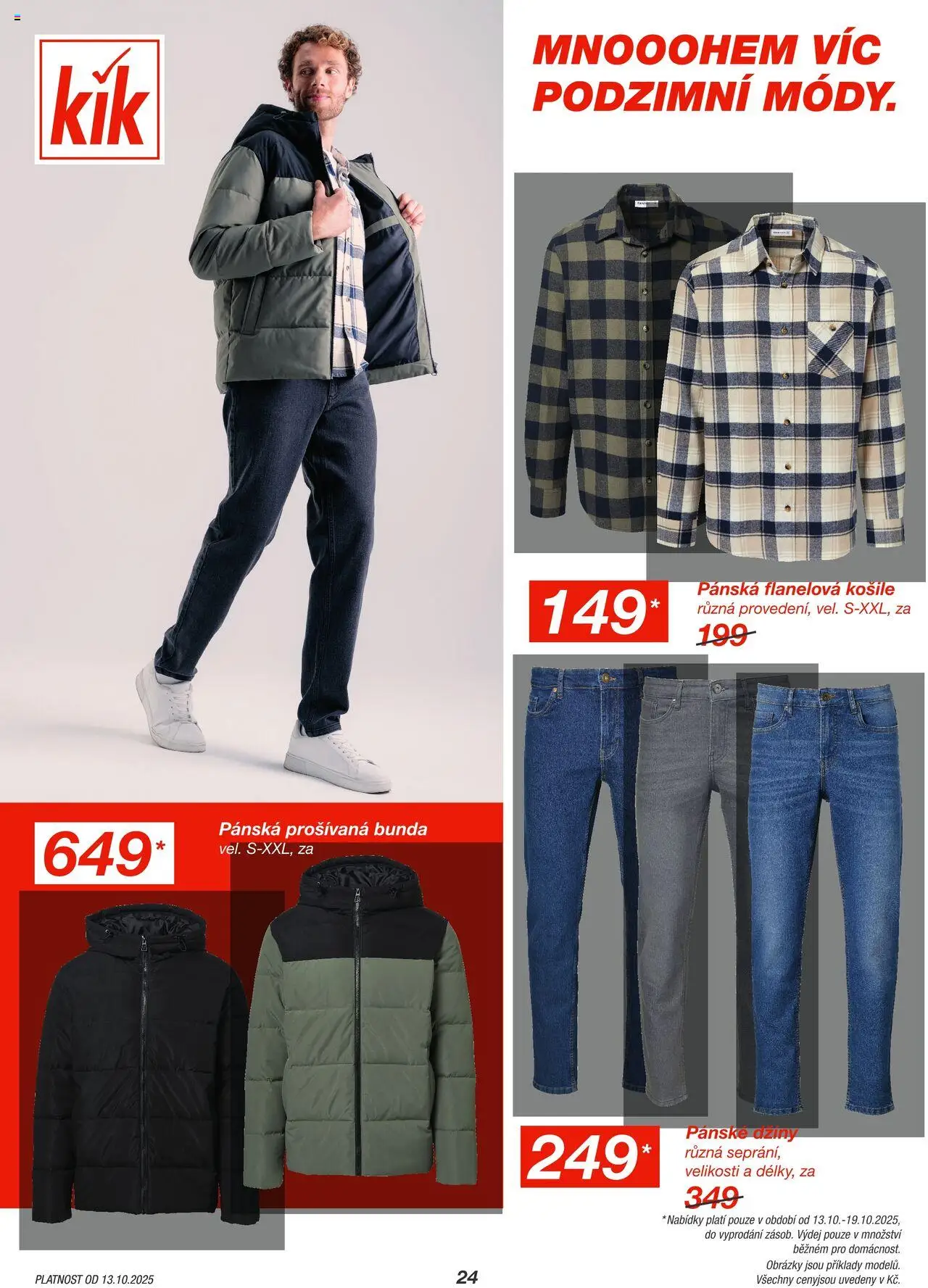 Kik leták od 13.10.2025 | Strana: 24 | Produkty: Košile, Bunda, Džíny, Flanelová košile