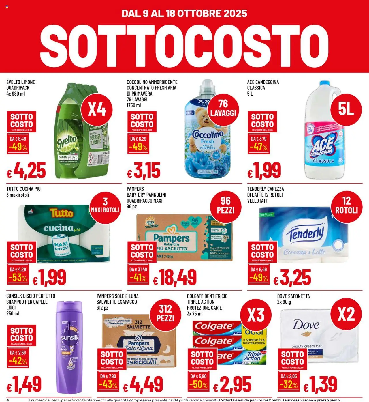 Volantino Famila del 09.10.2025 | Pagina: 4 | Prodotti: Shampoo, Ammorbidente, Latte, Pampers