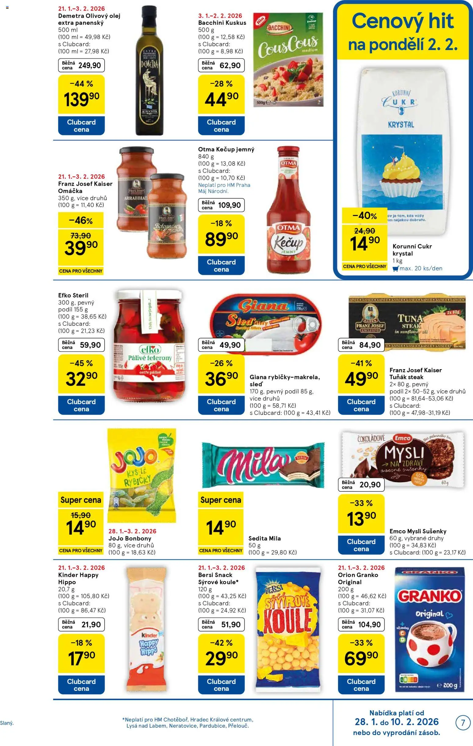 Tesco leták - Hypermarket od 28.01.2026 | Strana: 7 | Produkty: Tuňák, Sýrové koule, Cukr krystal, Sušenky