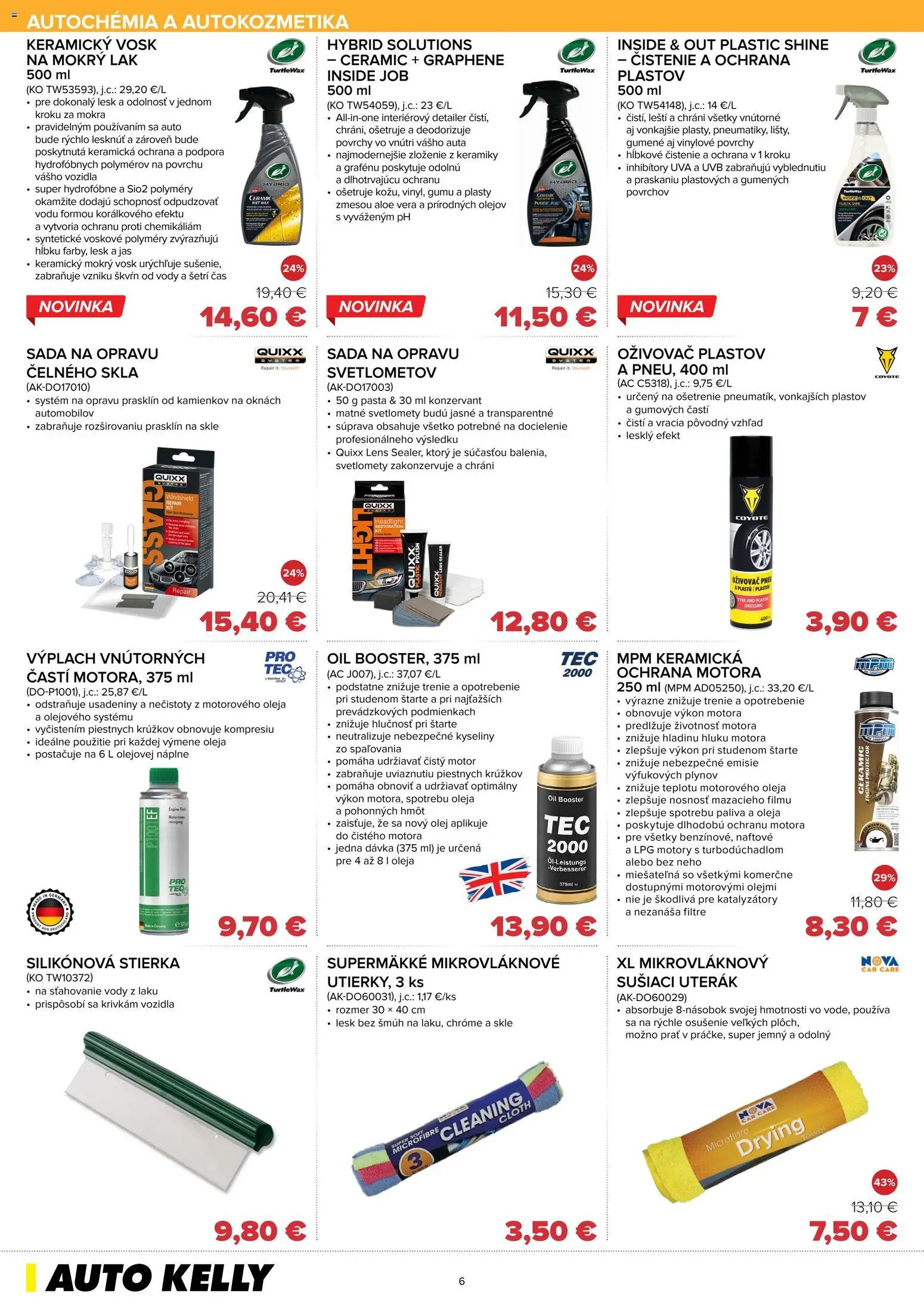 Nové Auto Kelly akcie – leták je platný od 28.10.2025 | Strana: 6 | Produkty: Olej, Uterák