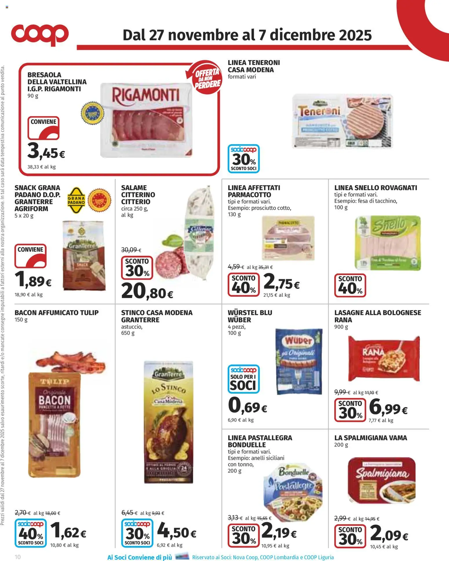 Volantino COOP del 27.11.2025 | Pagina: 10 | Prodotti: Salame, Prosciutto, Wurstel, Data