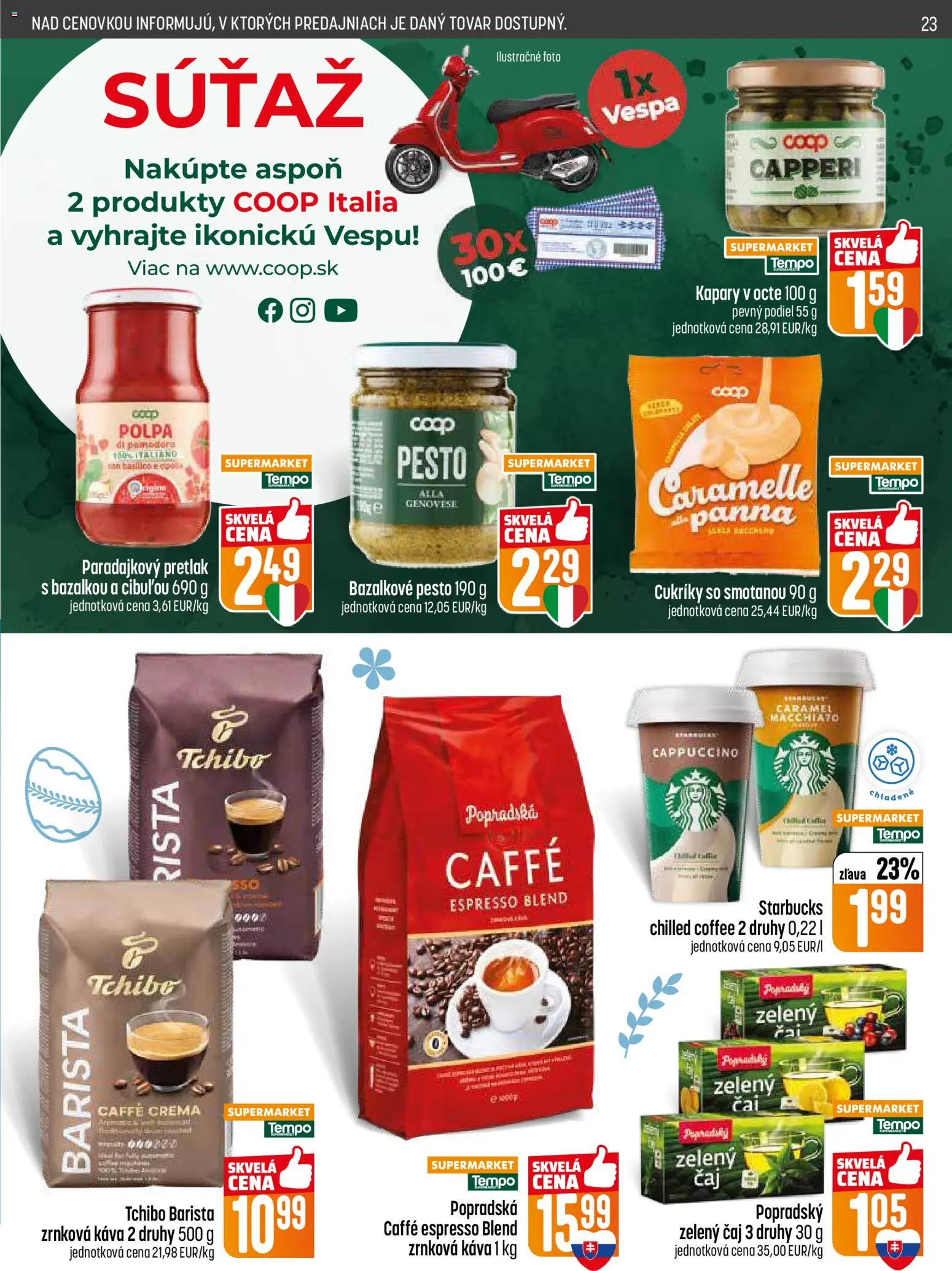 Nové COOP Jednota akcie – leták je platný od 19.03.2026 | Strana: 23 | Produkty: Káva, Barista, Čaj, Cukríky