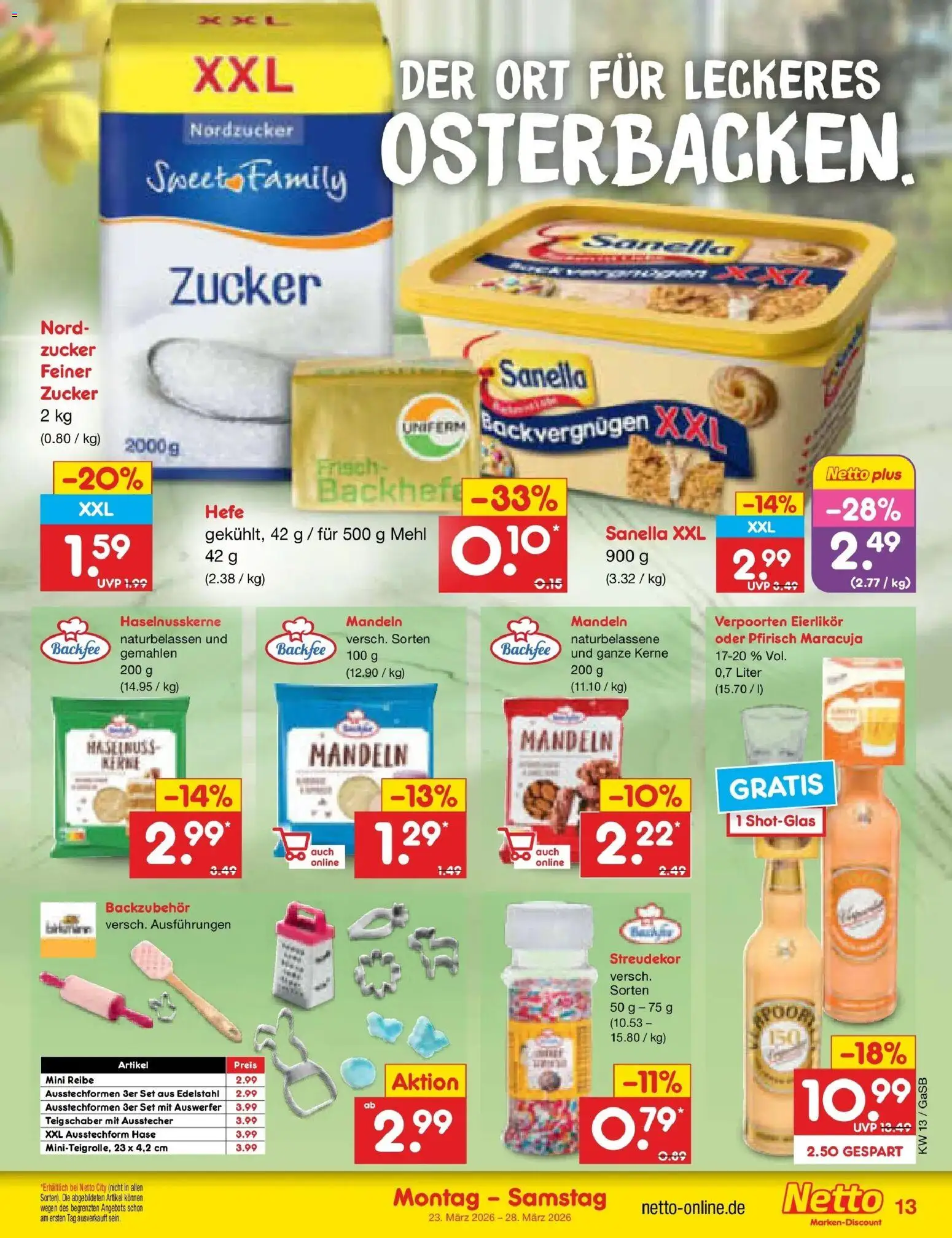 Netto Marken-Discount Prospekt Bremen-Lesum	 – gültig ab 23.03.2026 | Seite: 13 | Produkte: Mehl, Mandeln, Zucker, Sanella