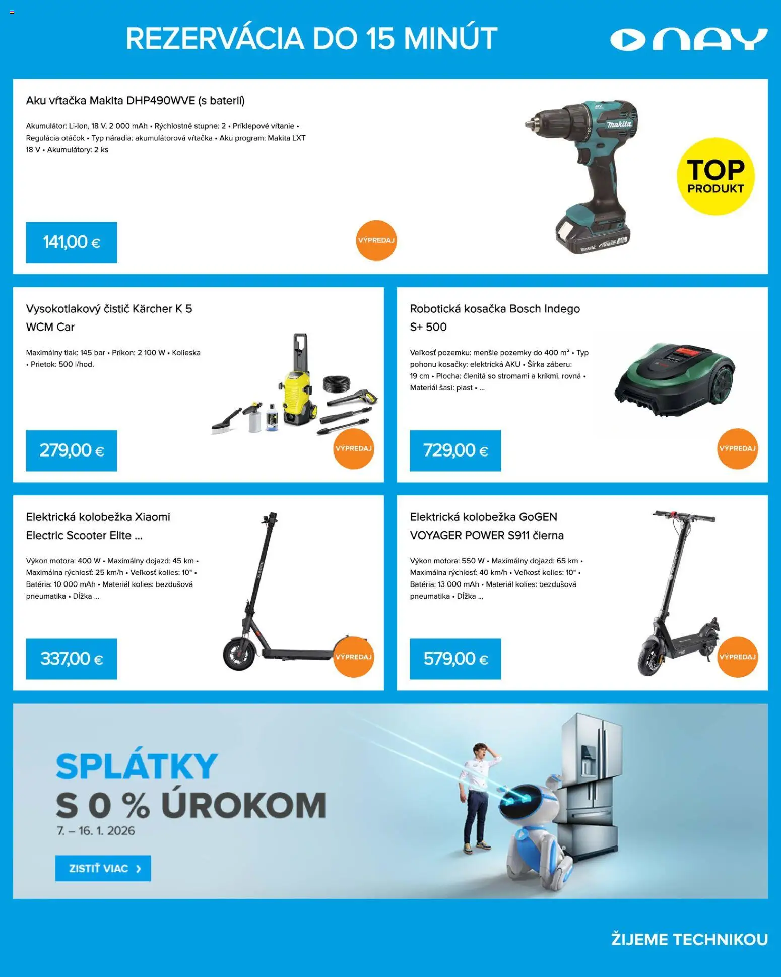 Nové NAY Elektrodom akcie – leták je platný od 12.01.2026 | Strana: 9 | Produkty: Robotická kosačka, Kosačka, Elektrická kolobežka, Kosačky