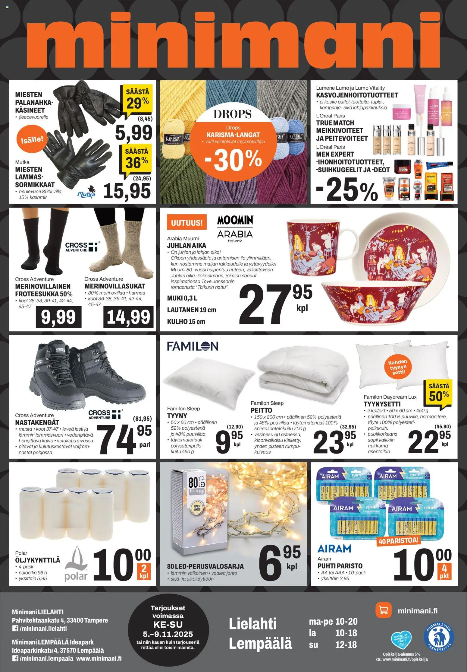 Minimani Tarjoukset - Lempäälä – voimassa 05.11.2025 alkaen | Sivu: 1 | Tuotteet: Tyynysetti, Tyyny, Peitto, Käsineet