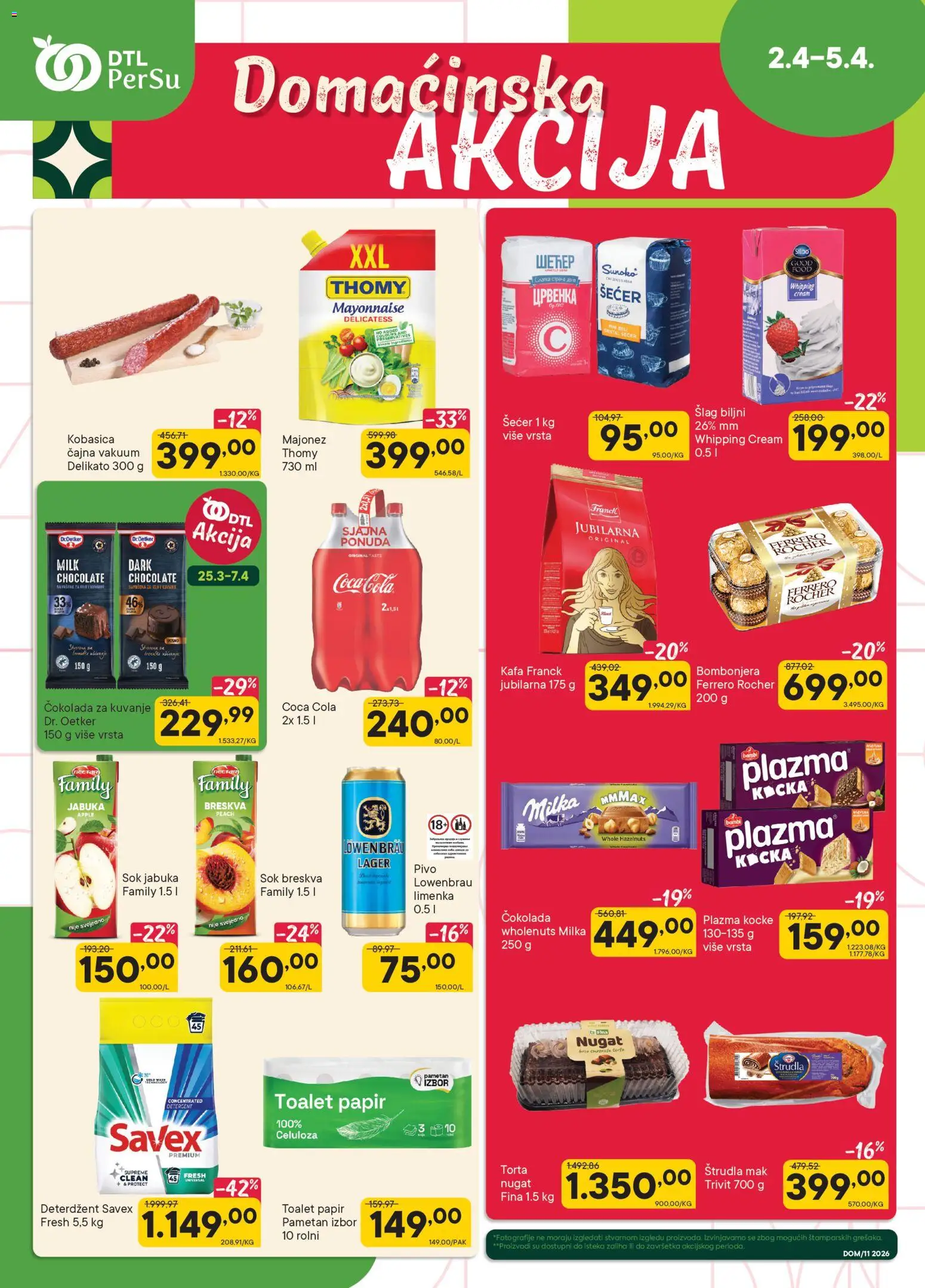 PerSu katalog - važi od 02.04.2026 | Strana: 1 | Proizvode: Šećer, Štrudla, Ferrero, Sok