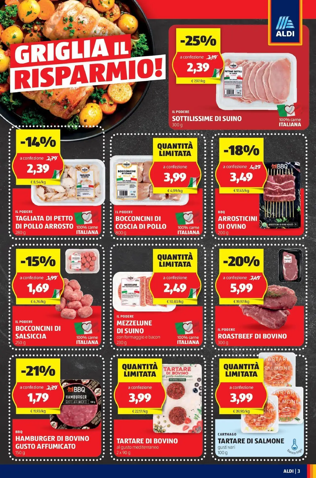 Volantino Aldi del 22.06.2025 | Pagina: 3 | Prodotti: Arrosto, Pollo, Arrosticini, Ovino