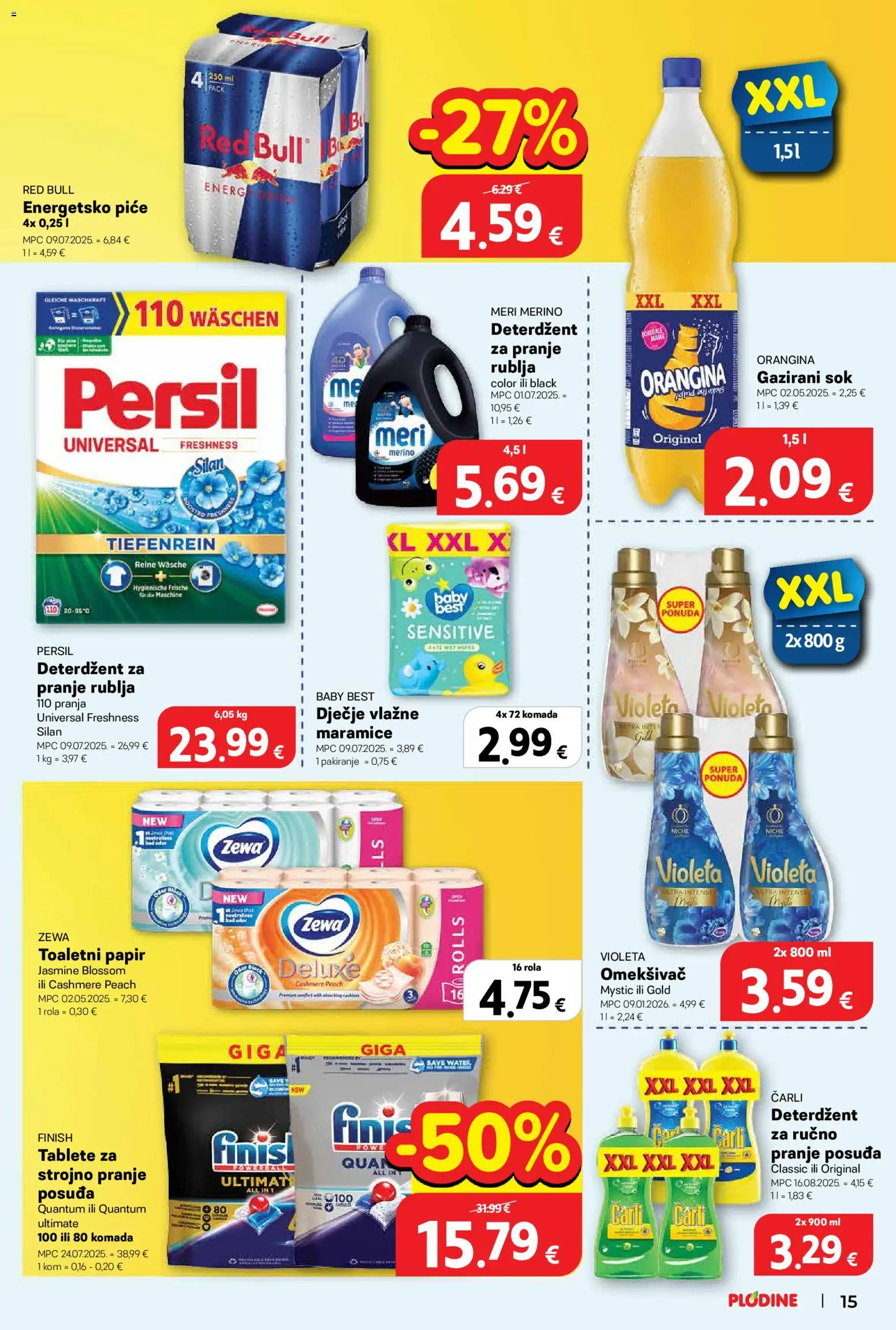 Plodine katalog | vrijedi od 29.04.2026 | Stranica: 15 | Proizvodi: Sok, Omekšivač, Finish, Persil